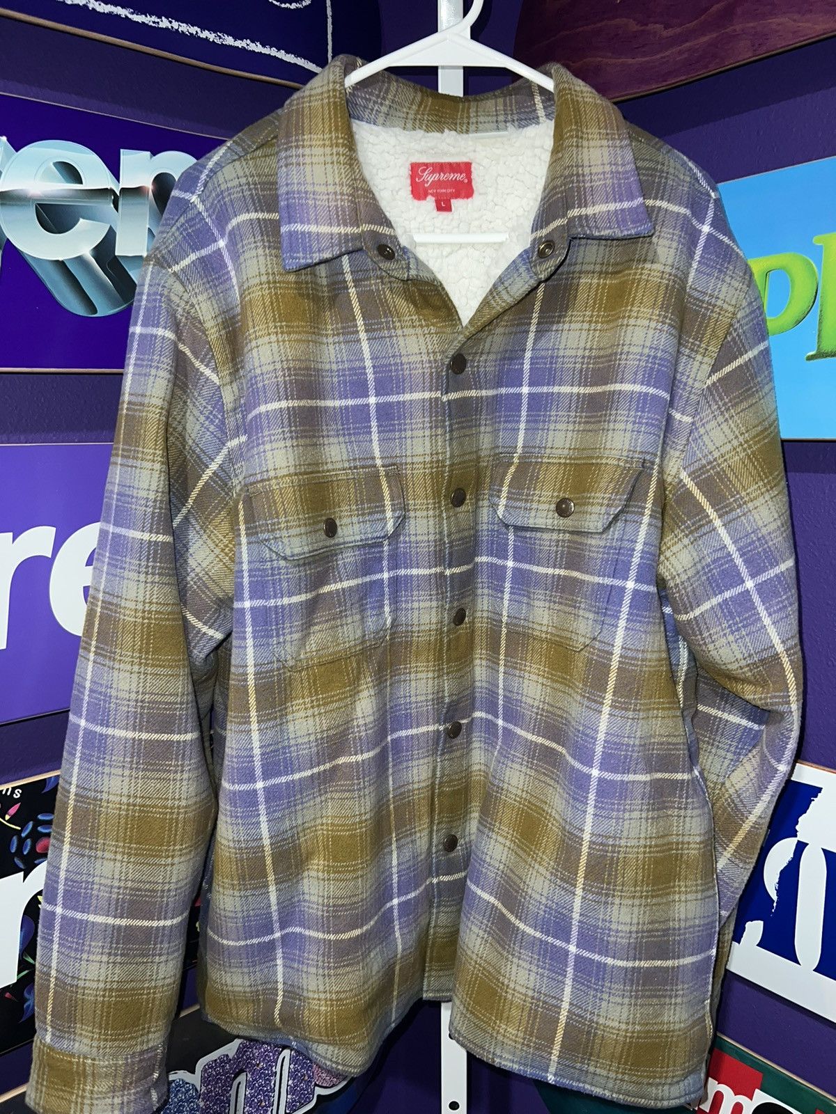 Supreme Supreme Shearling Lined Flannel Shirt | Grailed