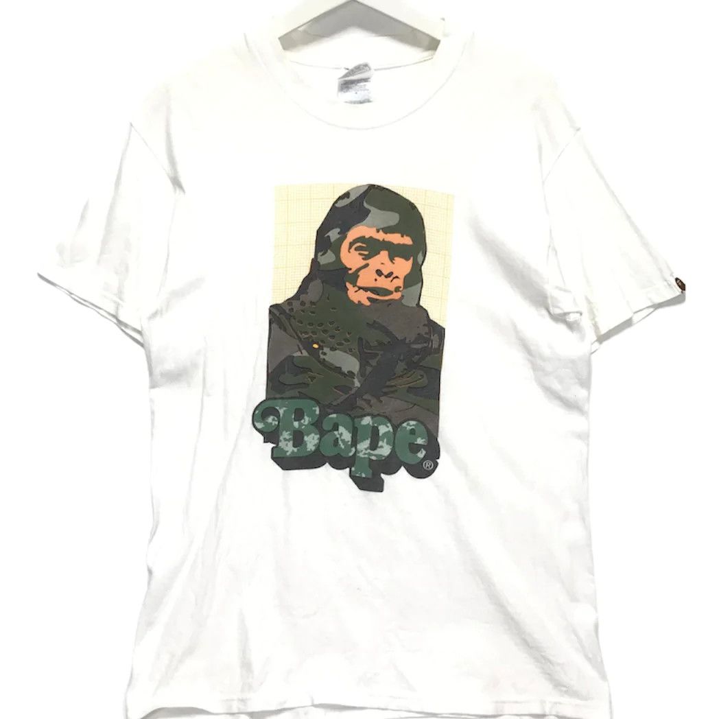 image of Bape Vintage Grid Soldier Tee (Hanes) in White, Men's (Size Medium)