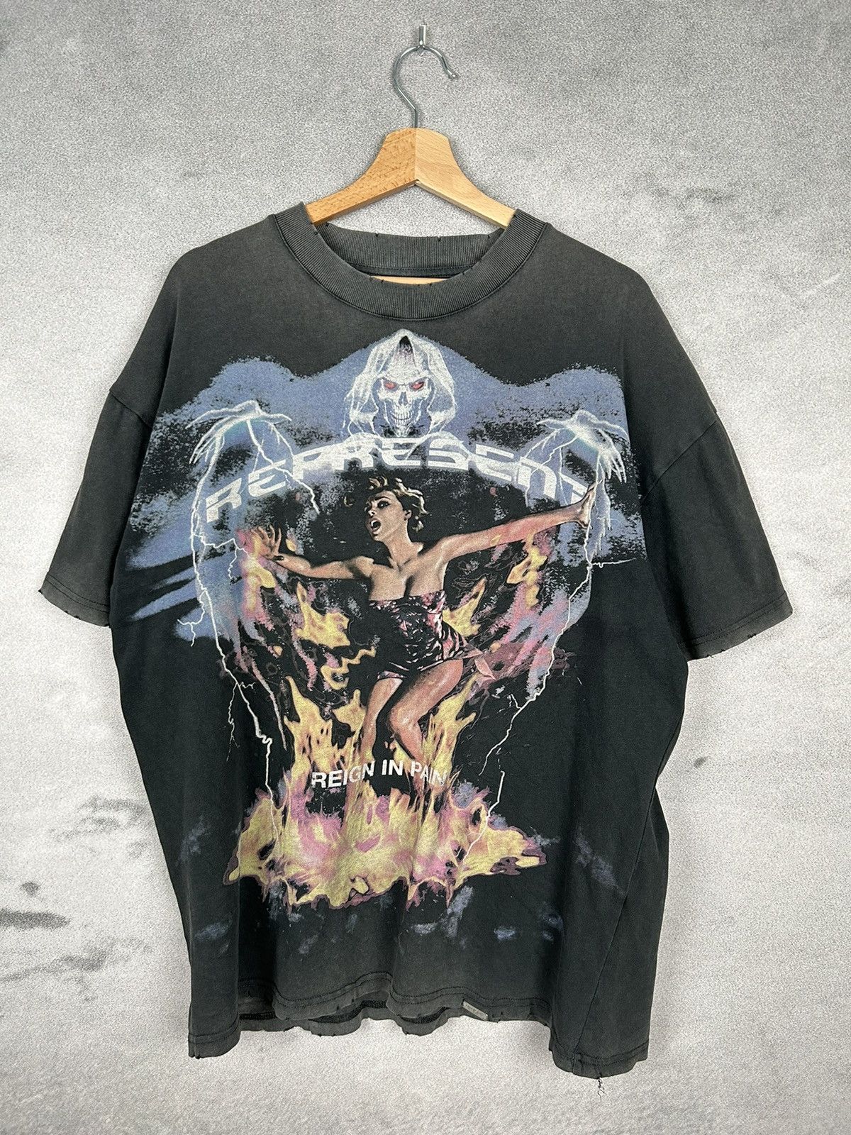 image of Represent Clo Reign In Pain Washed Aop Full Print in Grey, Men's (Size Large)
