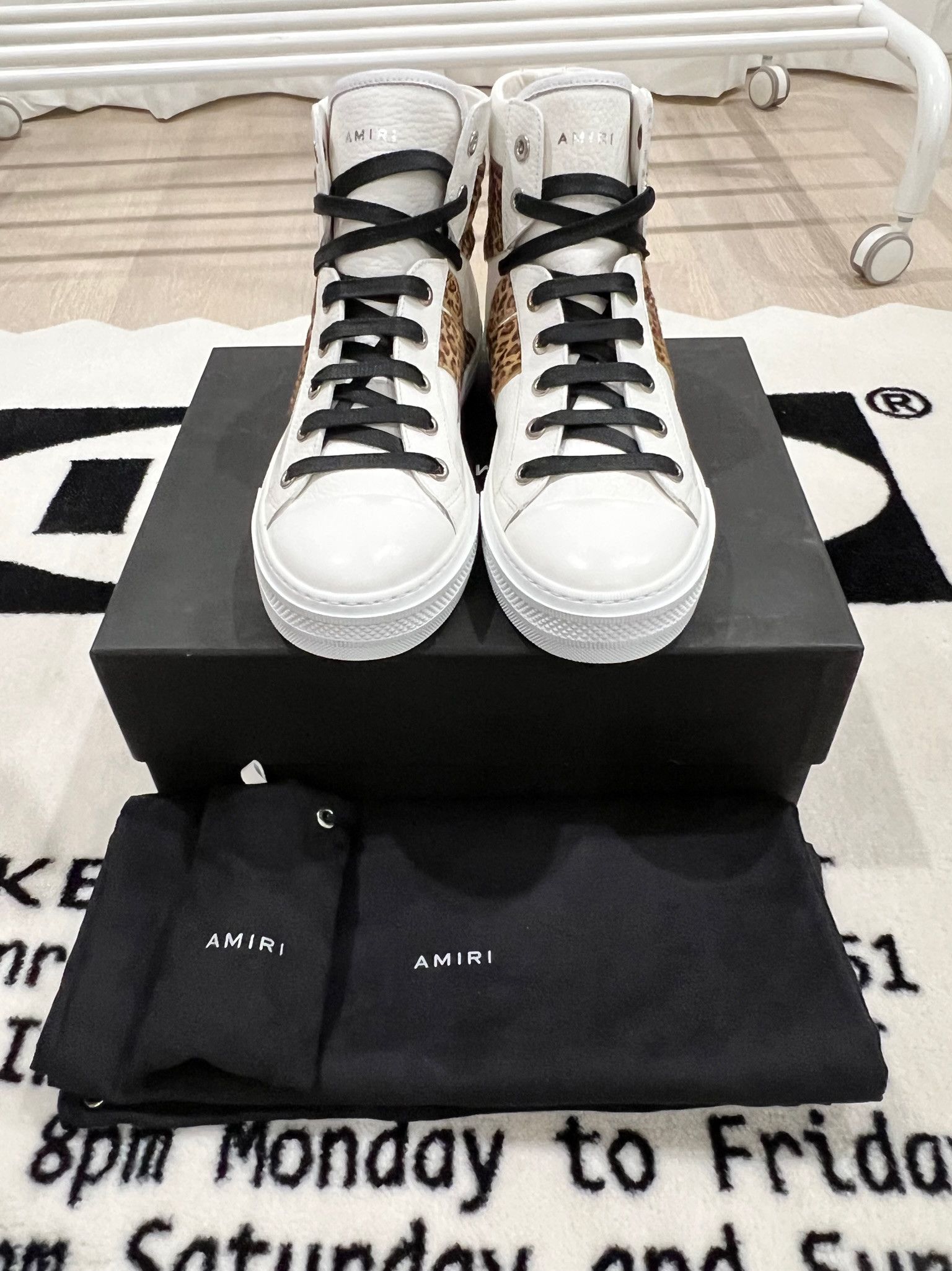 Amiri Sunset Hi-top White Leather Leopard Sneakers