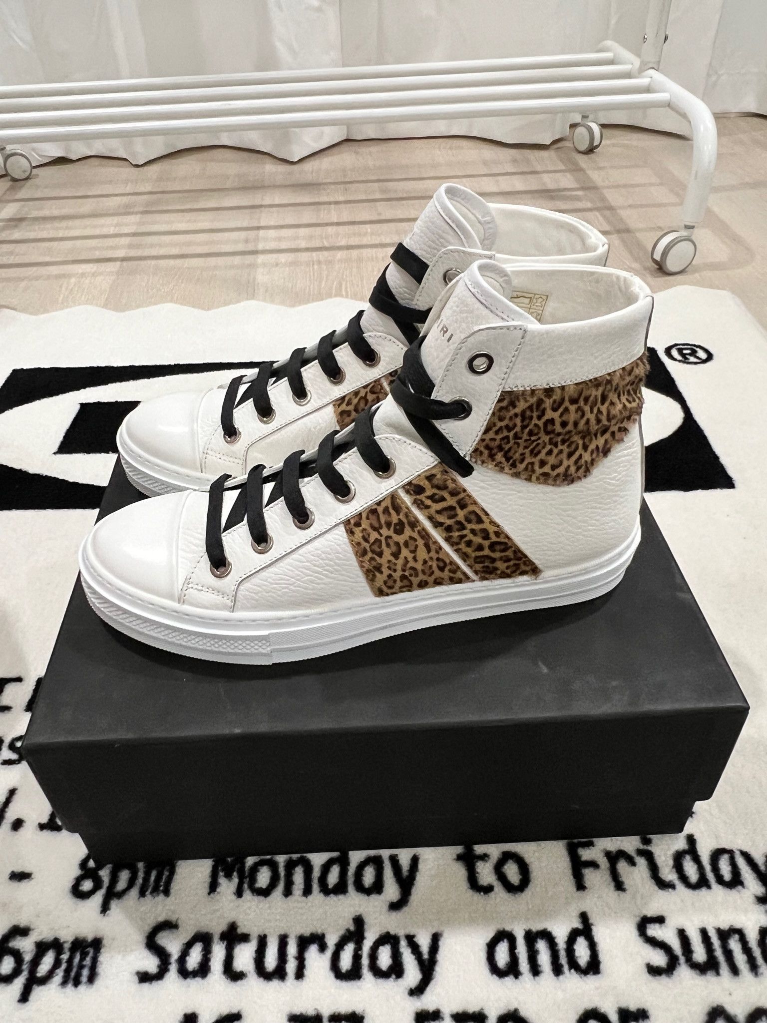Amiri Sunset Hi-top White Leather Leopard Sneakers