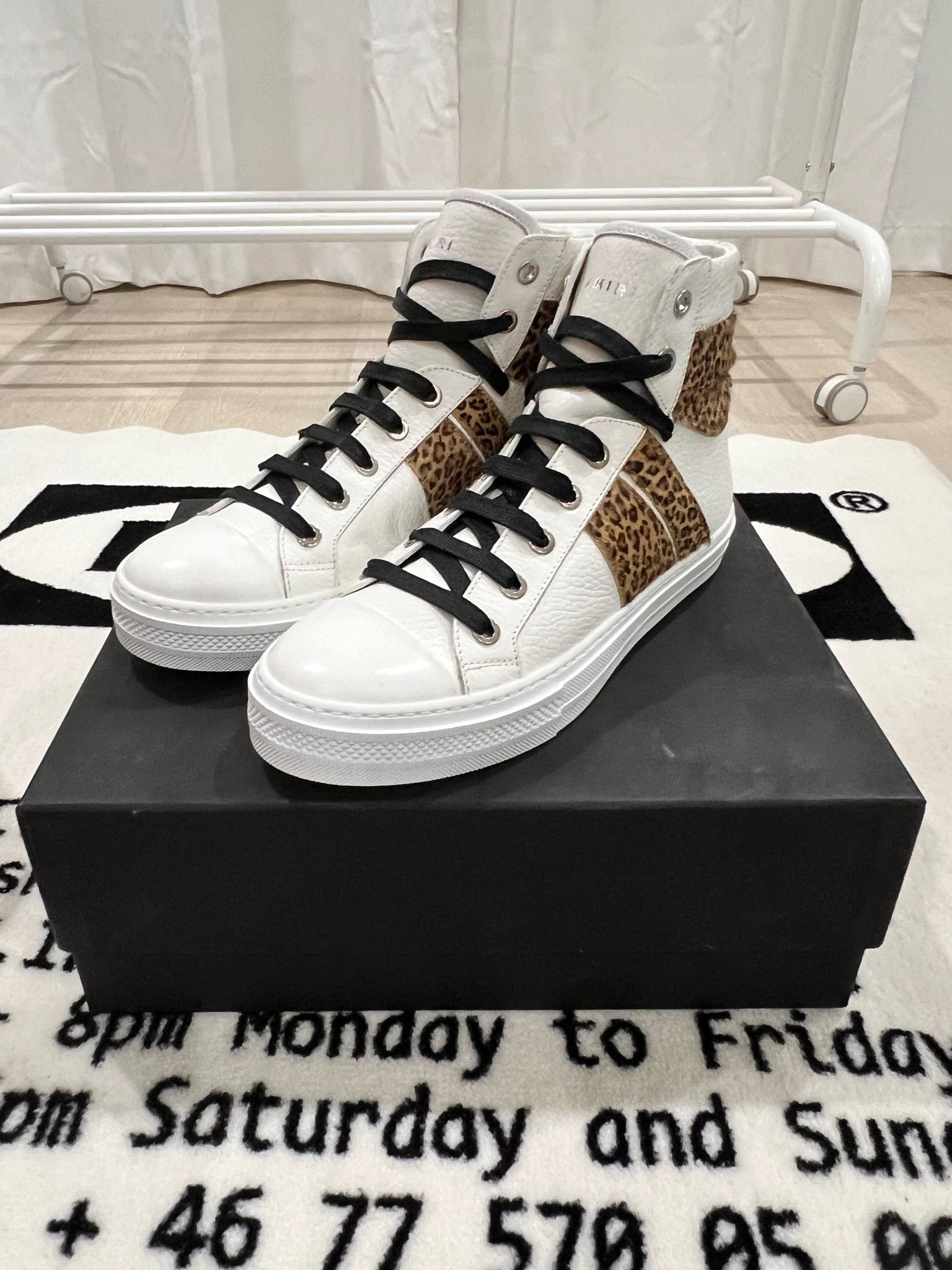 Amiri Sunset Hi-top White Leather Leopard Sneakers