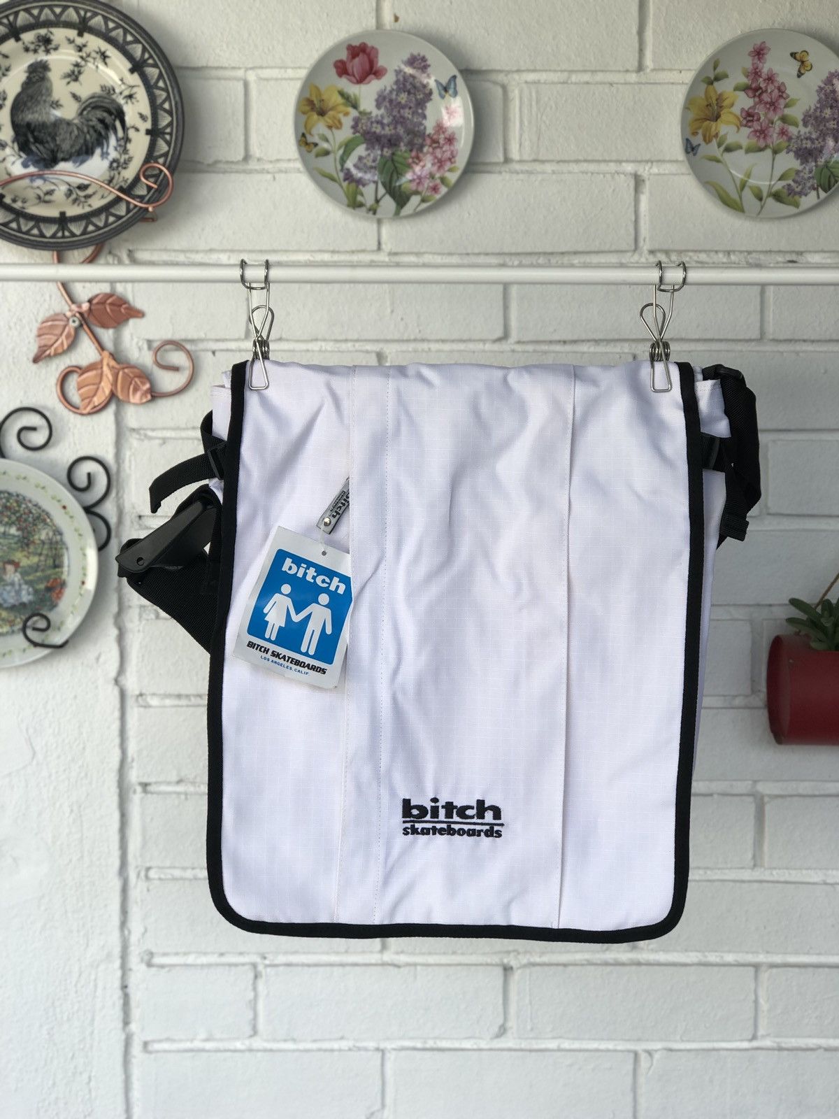 Archival Clothing x Girl Skateboards Nos 90's Bitch Skateboards Sling Messenger Bag in White, Men's