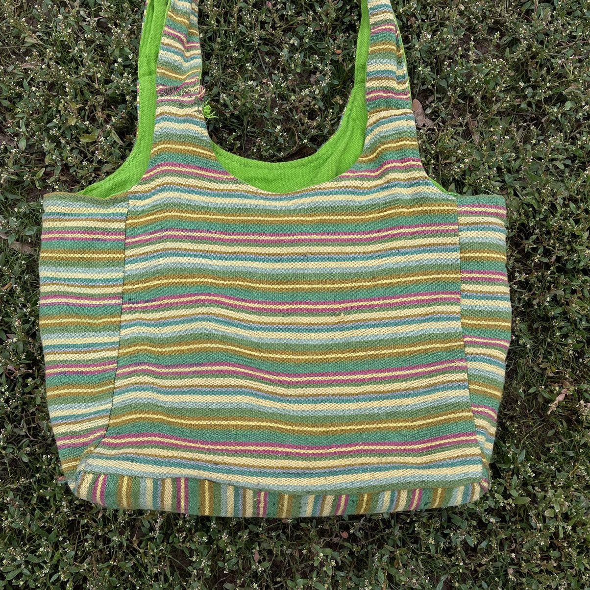 Vintage Y2K Striped Tote Bag Neon Green Vintage Rave Aesthetic OS Size ONE SIZE - 2 Thumbnail