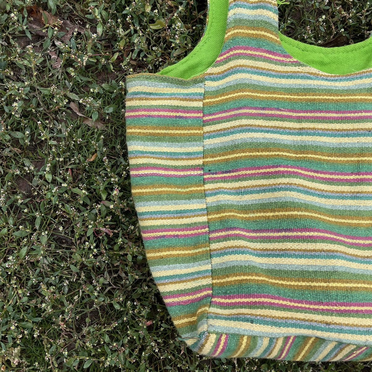 Vintage Y2K Striped Tote Bag Neon Green Vintage Rave Aesthetic OS Size ONE SIZE - 3 Thumbnail