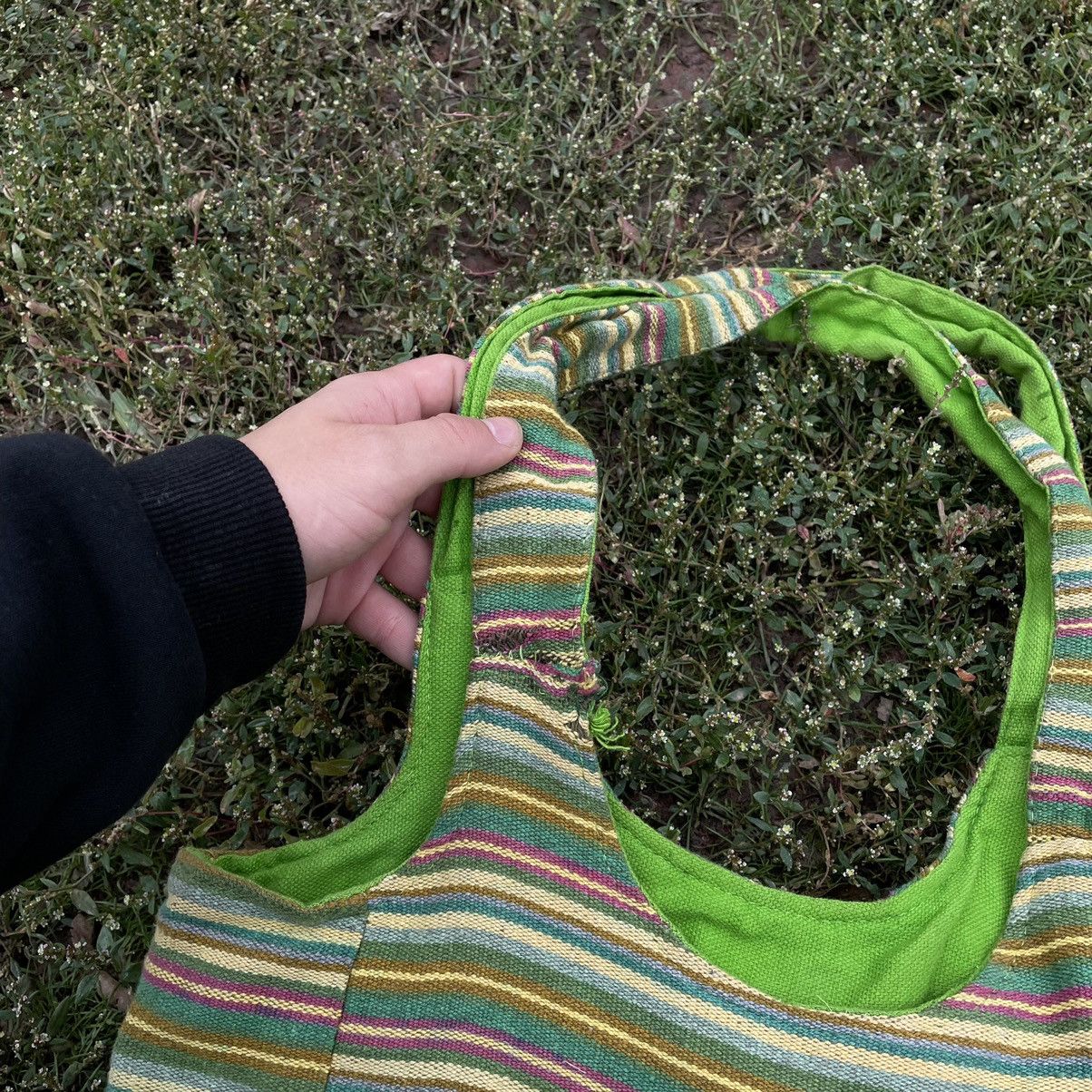 Vintage Y2K Striped Tote Bag Neon Green Vintage Rave Aesthetic OS Size ONE SIZE - 4 Thumbnail