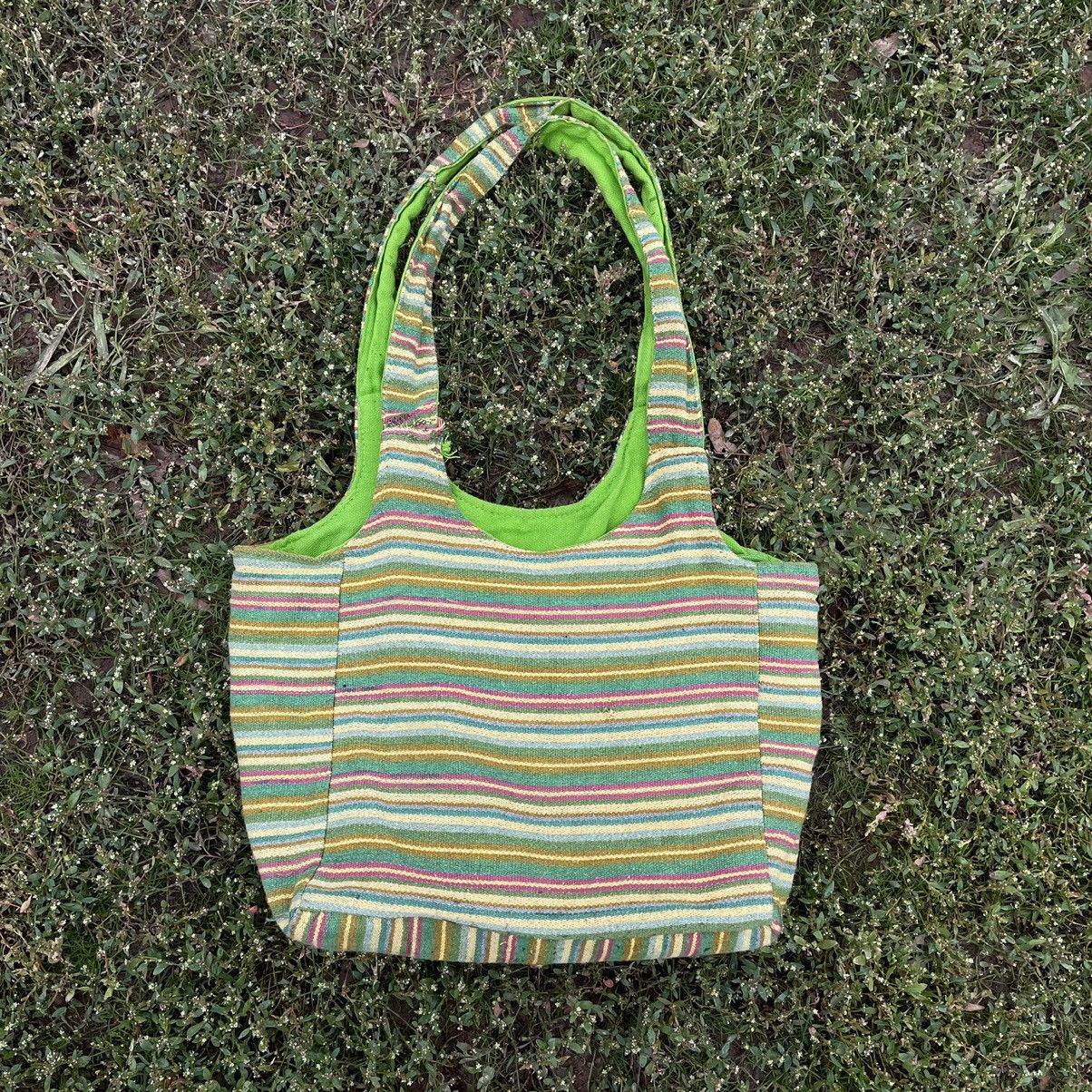Vintage Y2K Striped Tote Bag Neon Green Vintage Rave Aesthetic OS Size ONE SIZE - 1 Thumbnail