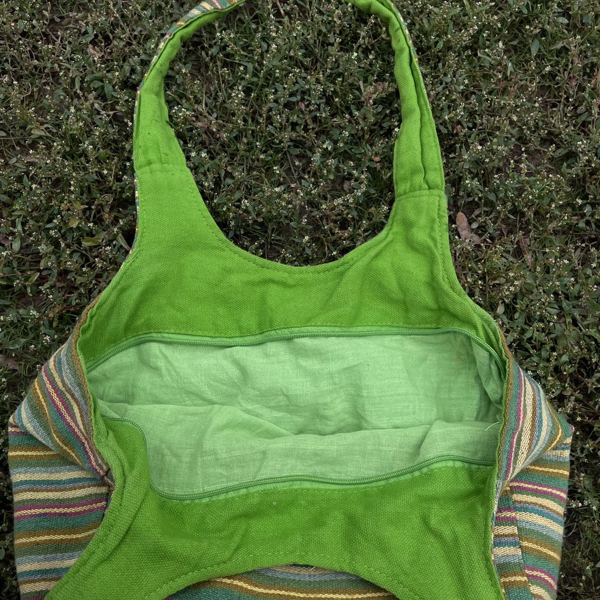Vintage Y2K Striped Tote Bag Neon Green Vintage Rave Aesthetic OS Size ONE SIZE - 5 Thumbnail
