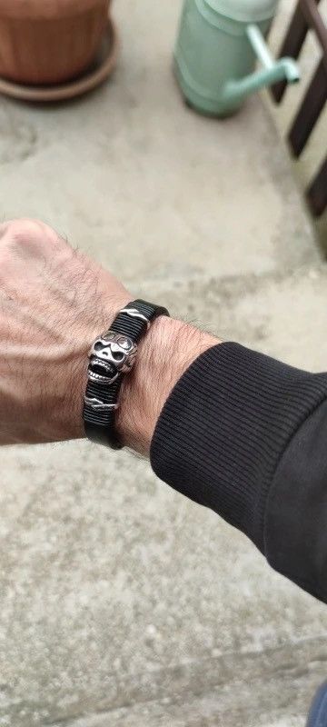 Other Punk Rock Skull Black Leather Bracelet Size ONE SIZE - 1 Thumbnail