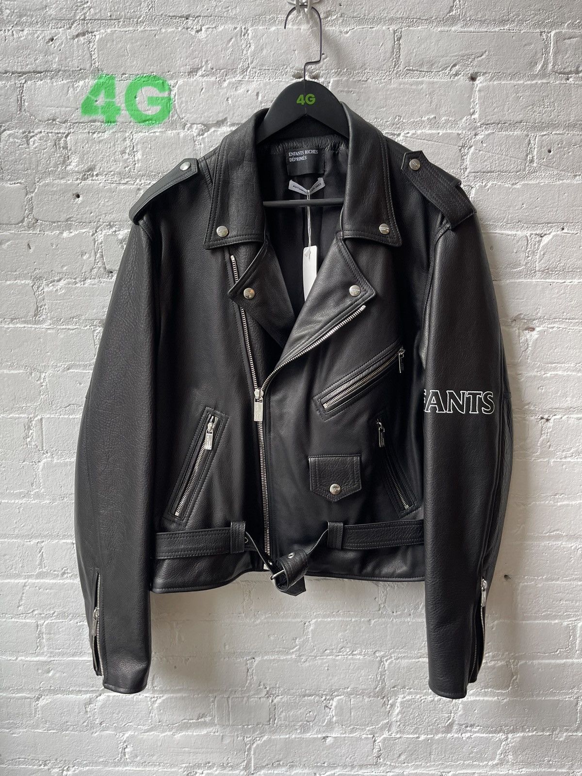 image of Enfants Riches Deprimes Erd New Black Leather Rose Moto Jacket, Men's (Size XL)