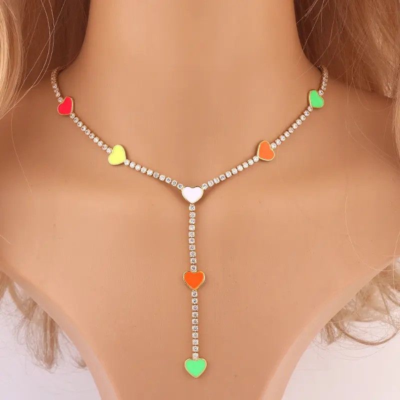 Jewelry Colourful Heart Enamel Necklace Size ONE SIZE - 1 Thumbnail
