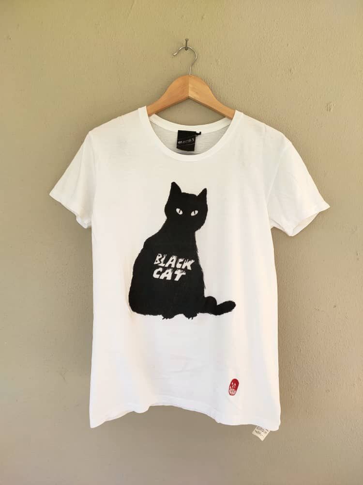 image of Animal Tee x Beams Plus Beams Black Cat T in White, Men's (Size Small)