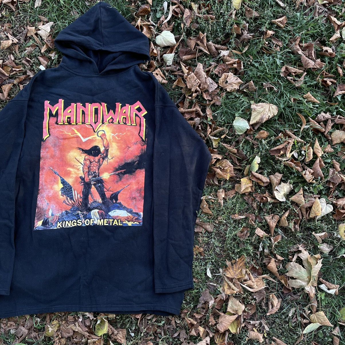 Vintage Vintage 90s Manowar Band Tee Graphic Hoodie Black Boxy XL Size US XL / EU 56 / 4 - 3 Thumbnail