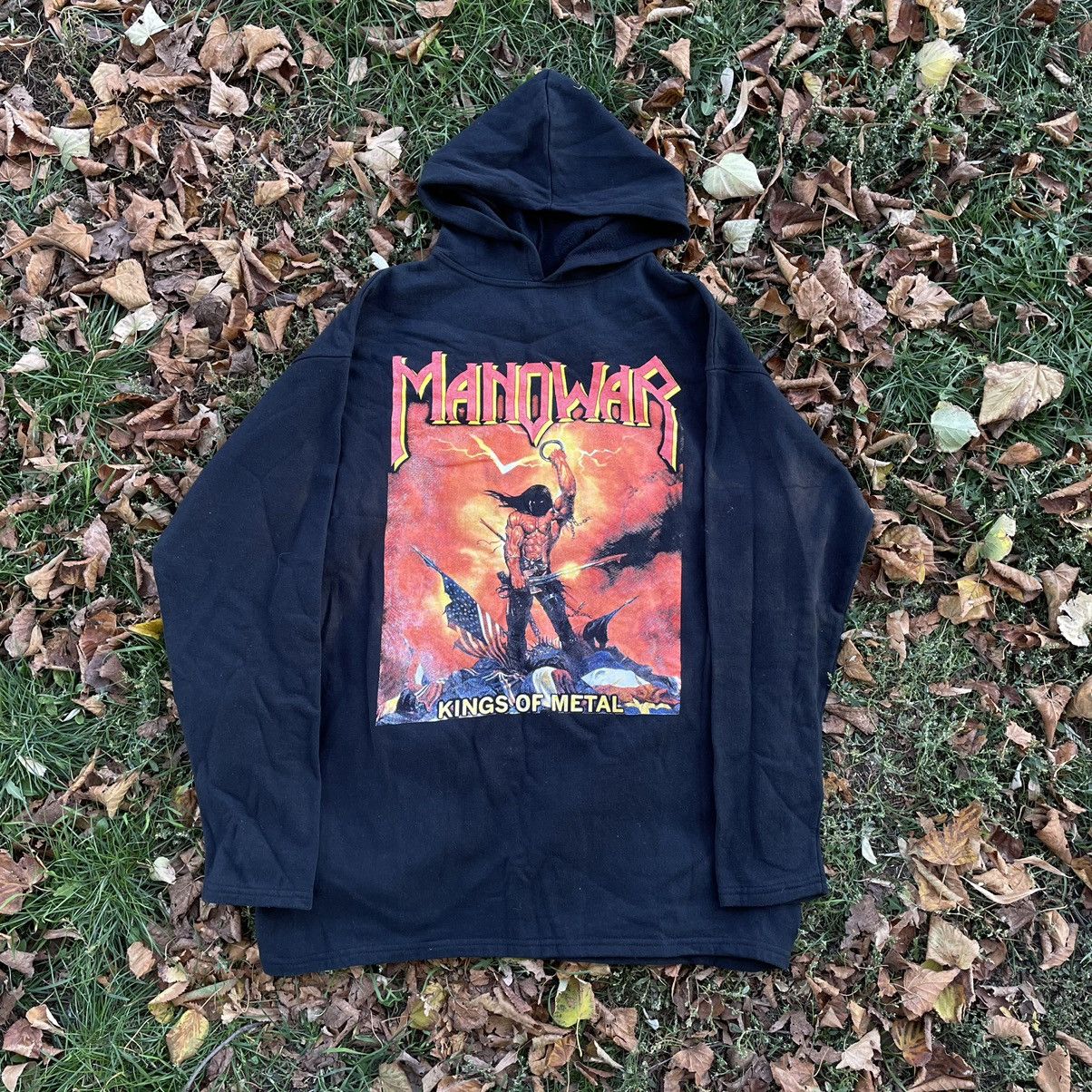 Vintage Vintage 90s Manowar Band Tee Graphic Hoodie Black Boxy XL Size US XL / EU 56 / 4 - 1 Thumbnail