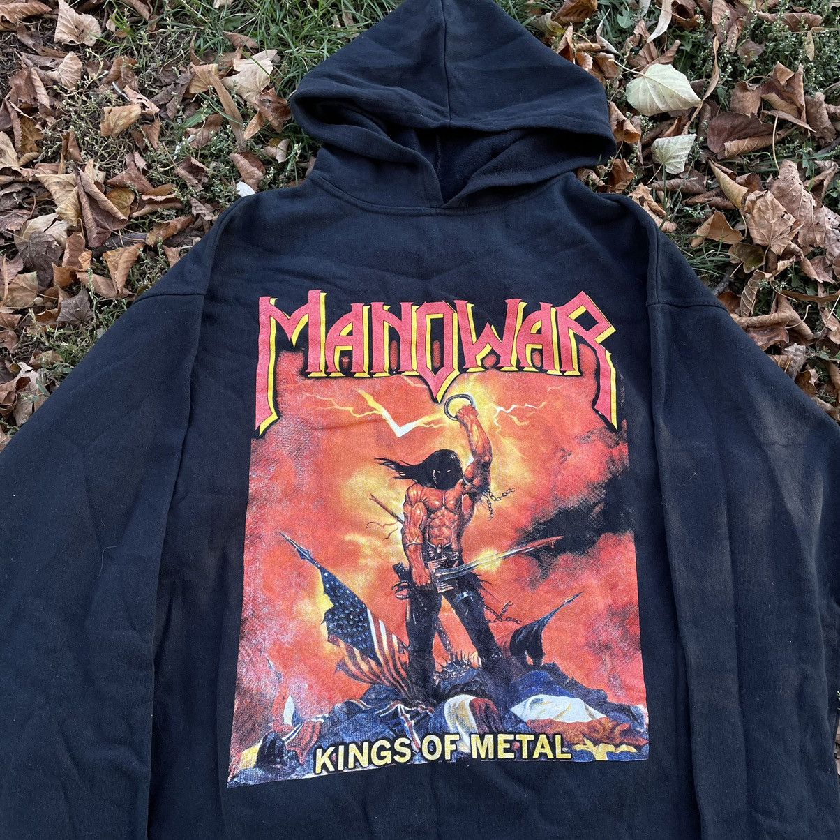 Vintage Vintage 90s Manowar Band Tee Graphic Hoodie Black Boxy XL Size US XL / EU 56 / 4 - 4 Thumbnail