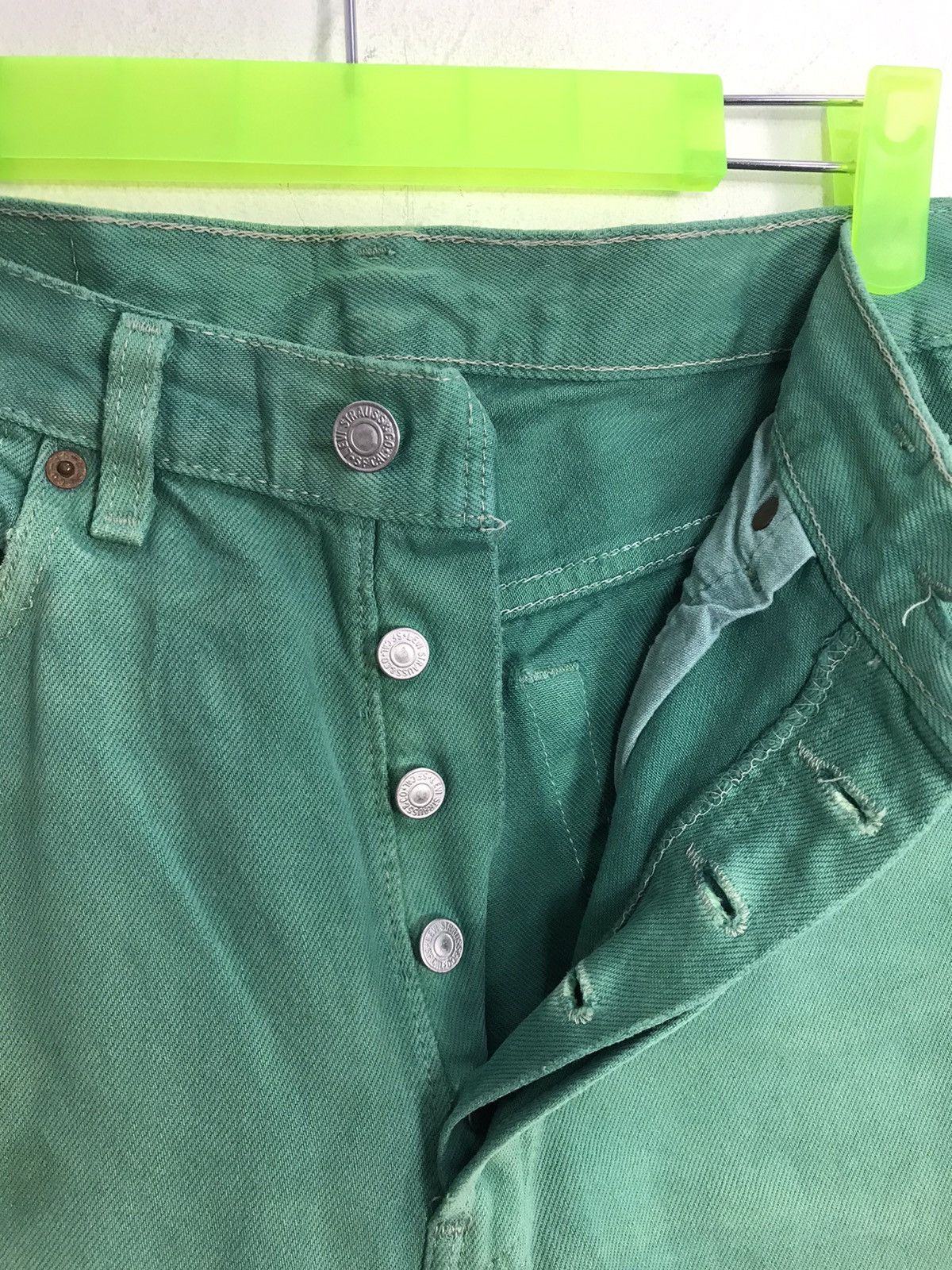 Levi's × Vintage Levi’s & Strauss Distressed Denim Buttonfly Green Design Size US 30 / EU 46 - 4 Thumbnail