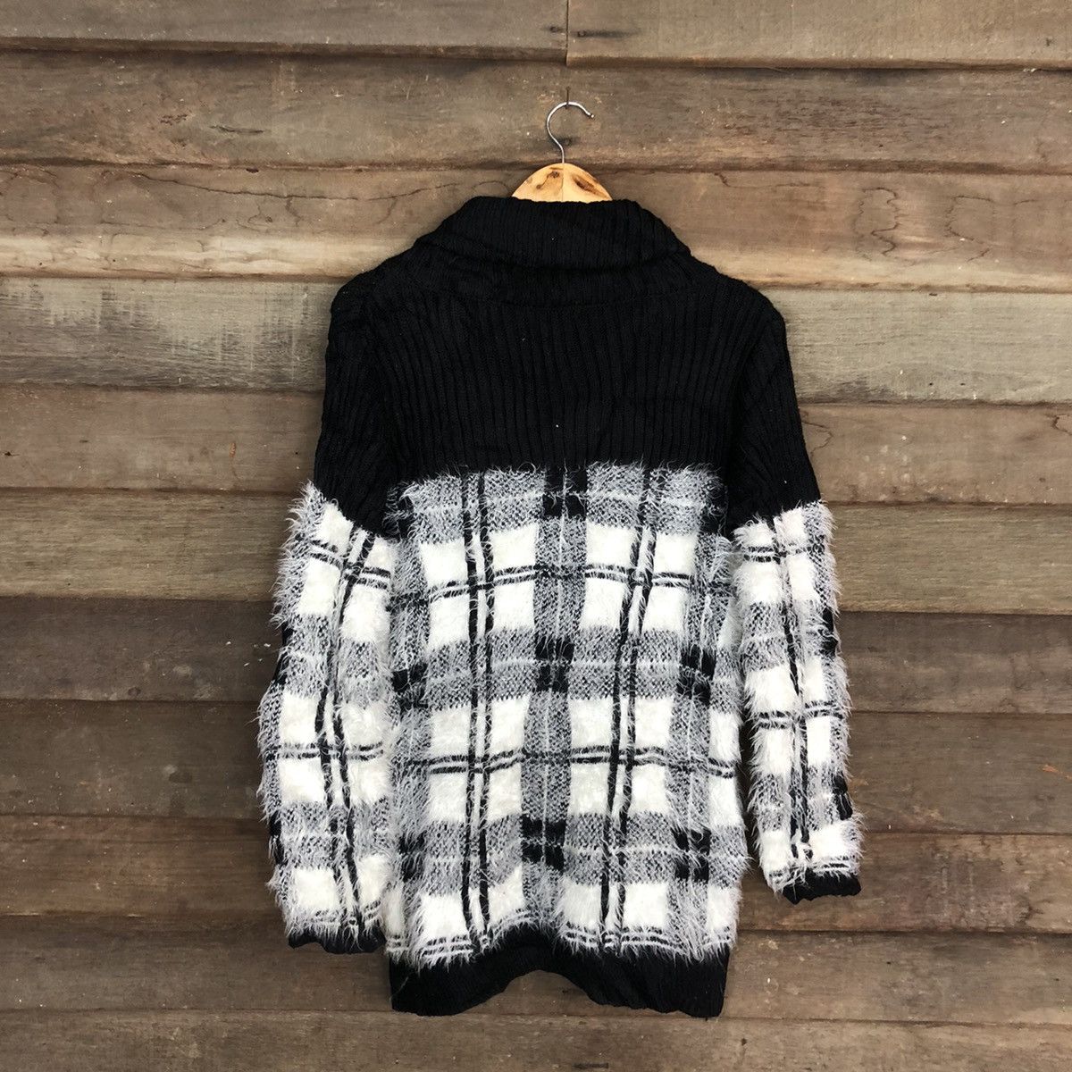Homespun Knitwear DL Ingni Black checkered Mohair Shag Shaggy Knitwear C1088 Size US M / EU 48-50 / 2 - 11 Thumbnail