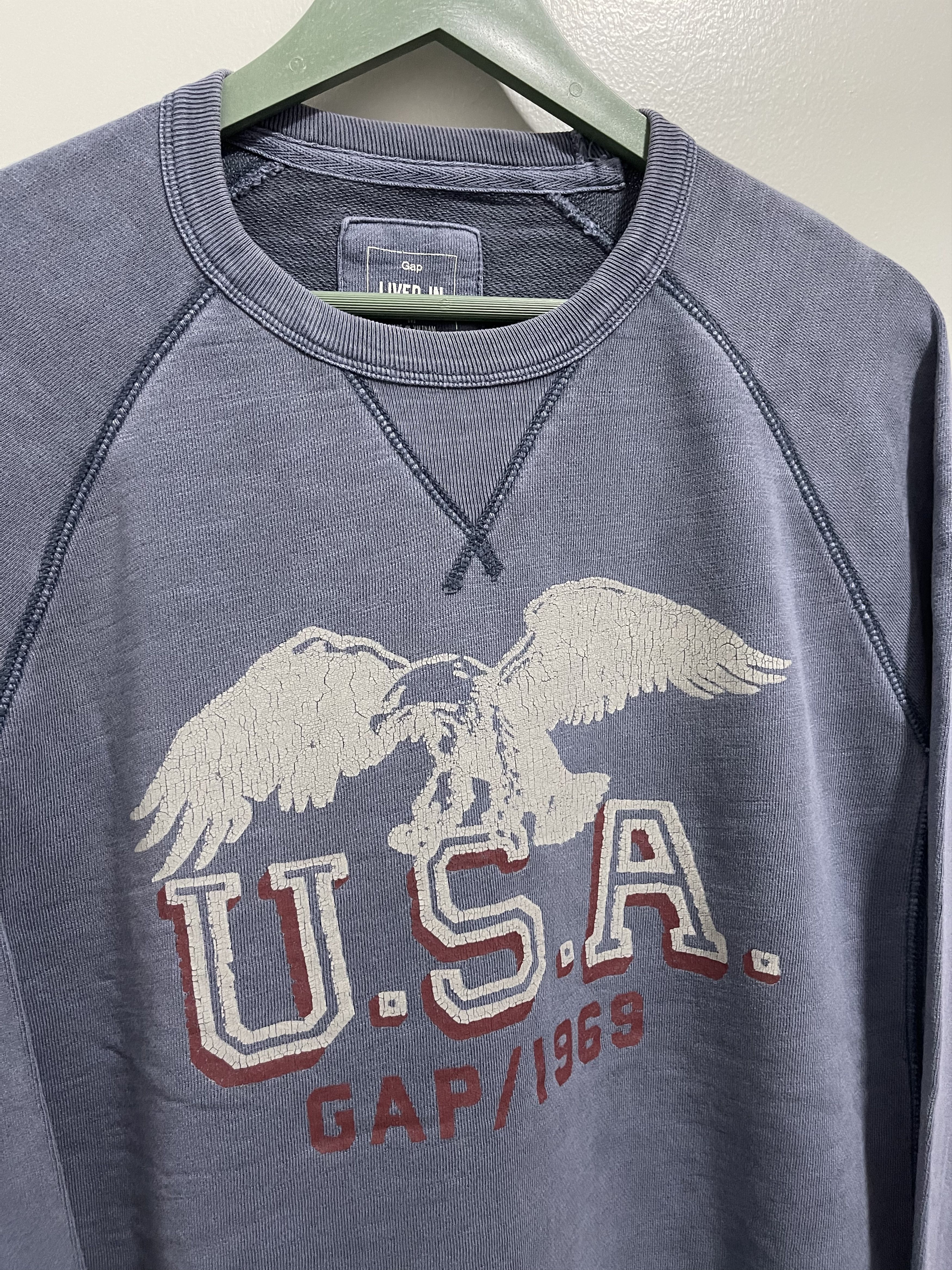 Gap × Vintage Distressed Gap Usa Eagles Big Logo Sun Faded Sweatshirt Size US S / EU 44-46 / 1 - 2 Thumbnail
