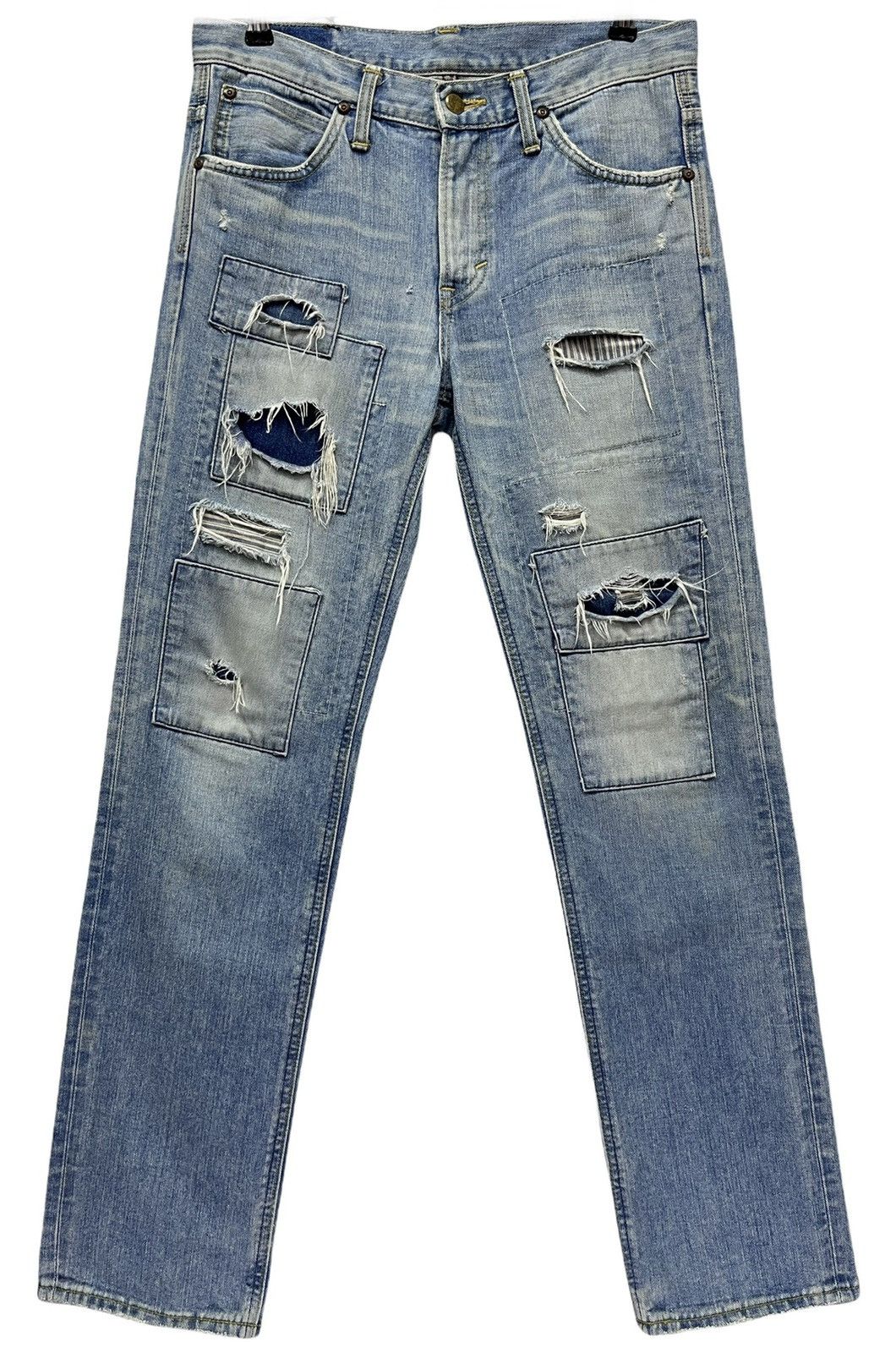 Lee FYE🔥LEE RIDERS Light Wash Distressed Ripped Patchwork Denim Size US 31 - 2 Thumbnail