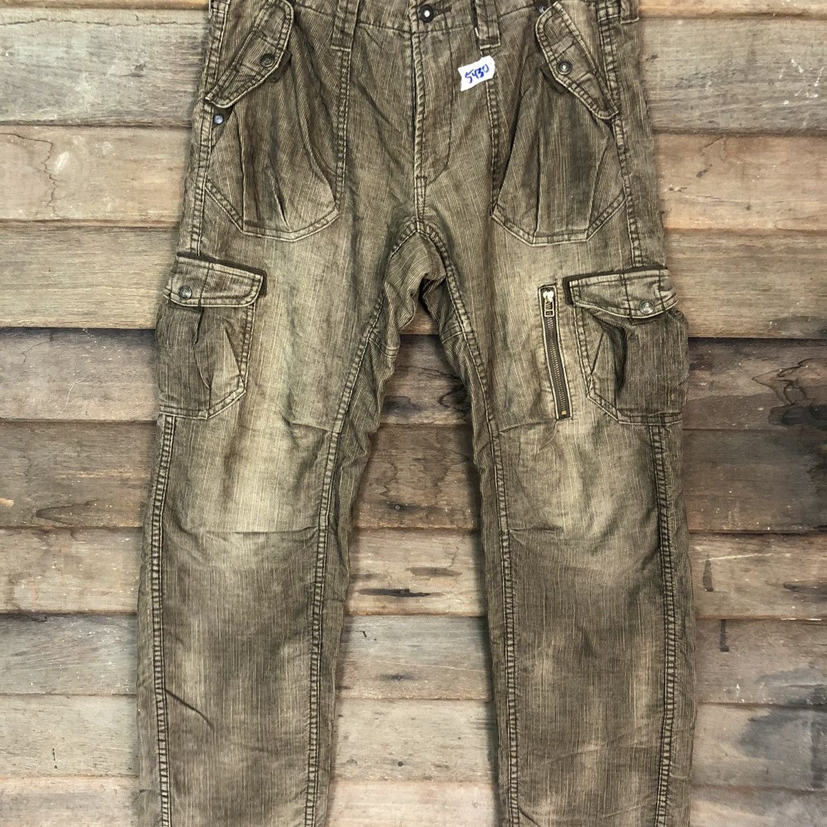 Japanese Brand Back Number Dark Brown Corduroy cargo utility Pants #5430DL Size US 32 / EU 48 - 4 Thumbnail