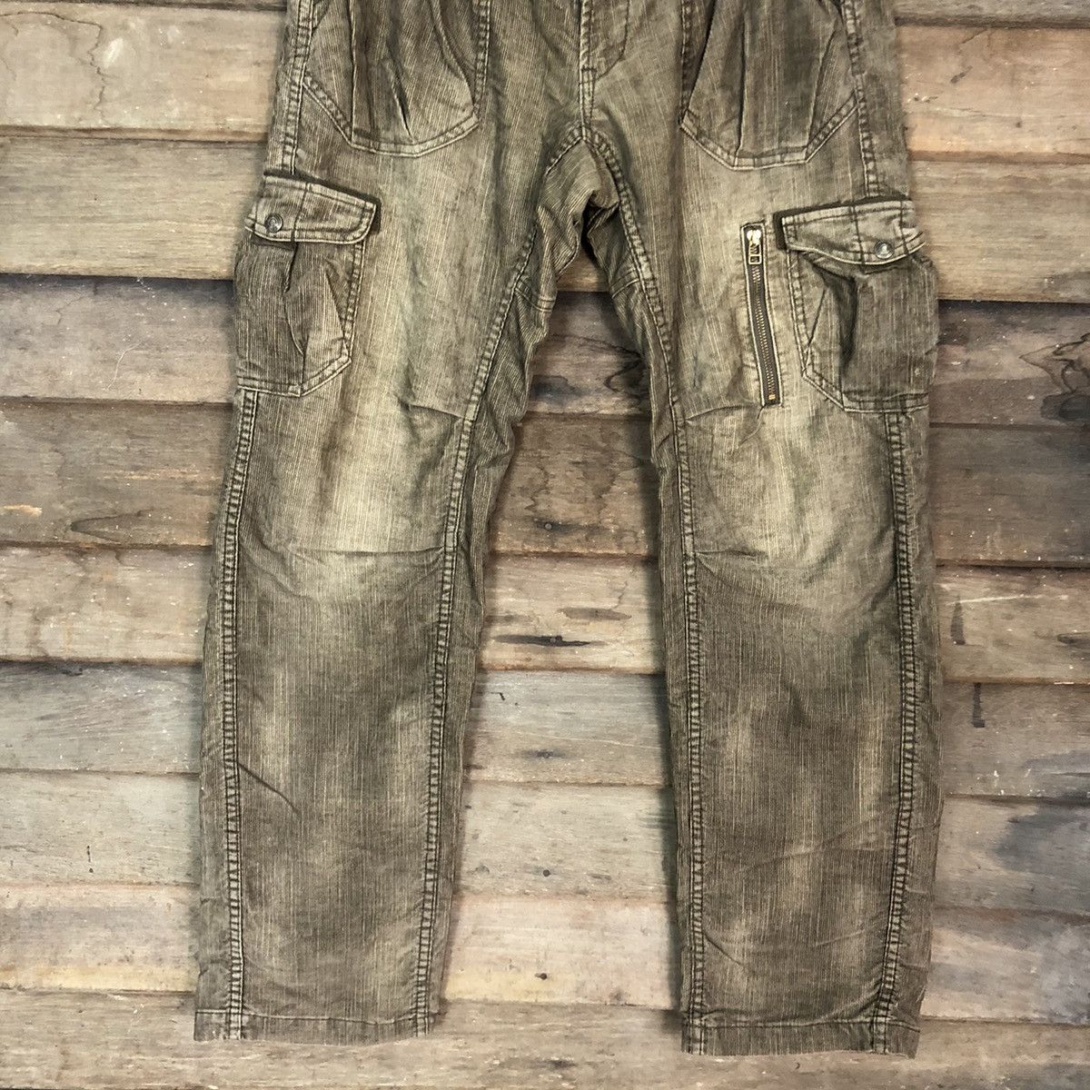 Japanese Brand Back Number Dark Brown Corduroy cargo utility Pants #5430DL Size US 32 / EU 48 - 3 Thumbnail