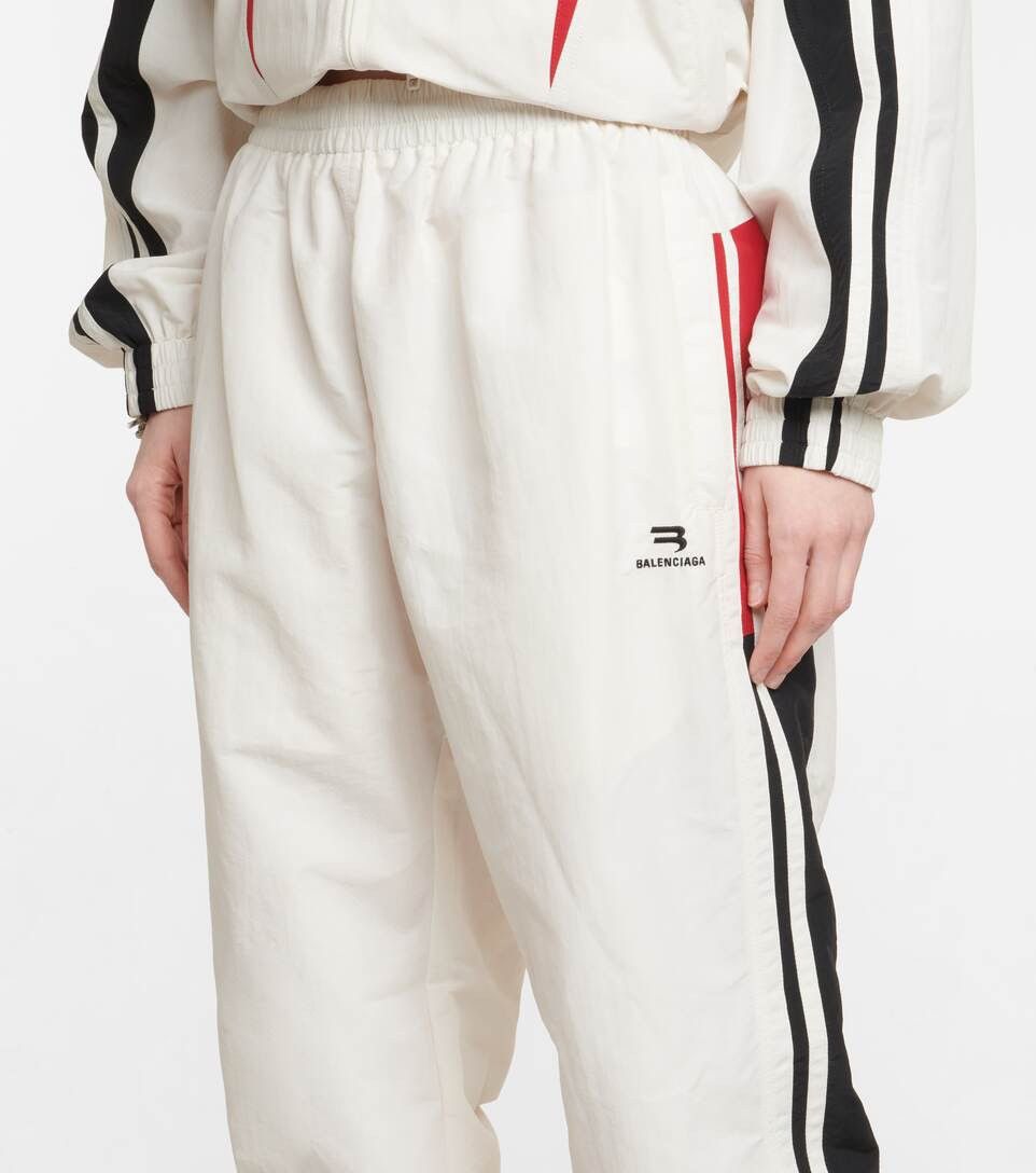 Balenciaga White Cream Nylon Stripped Trackpants with logo