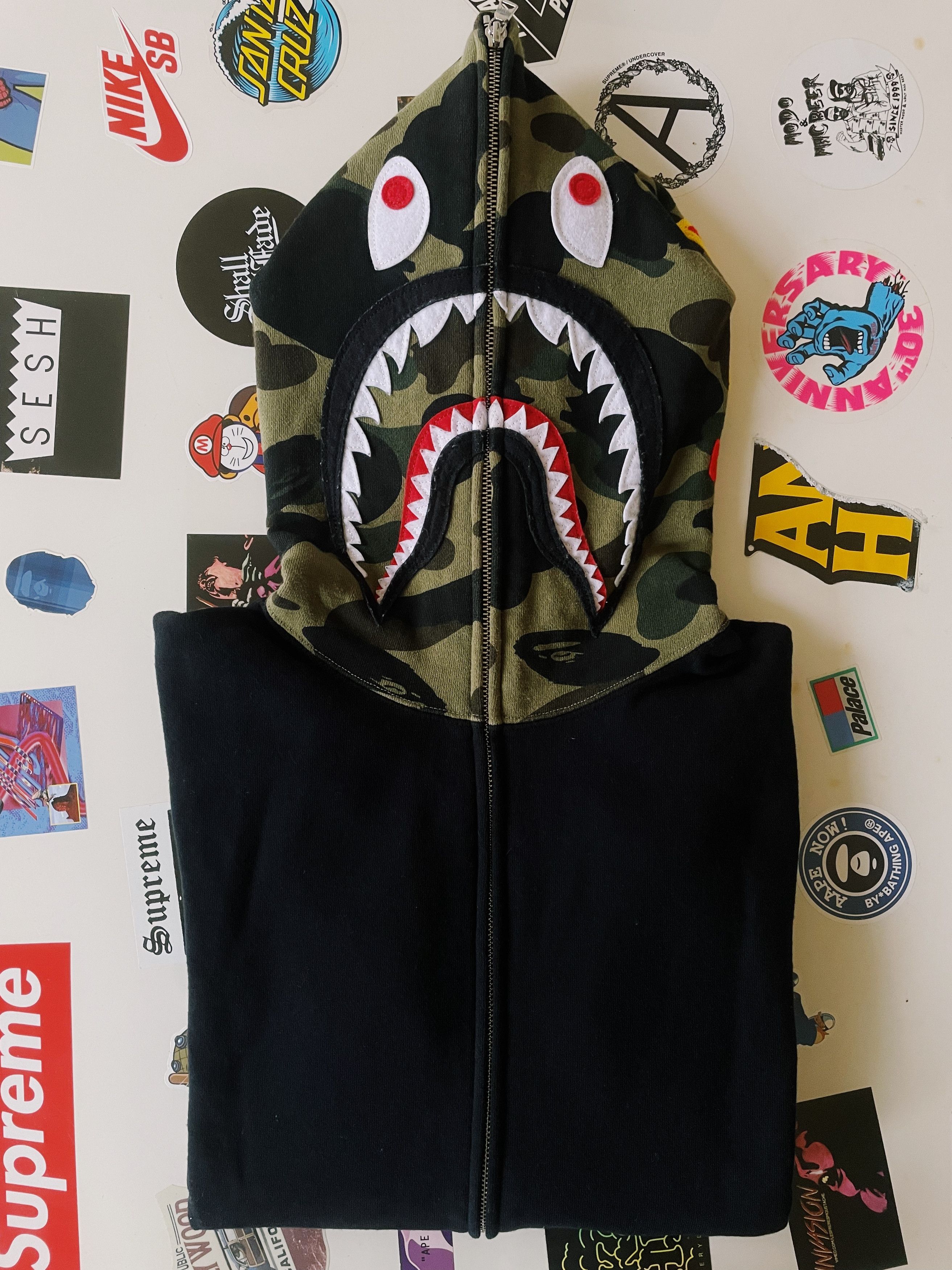 Bape Bape A Bathing Ape PONR Shark Full Zip Hoodie Black Grailed