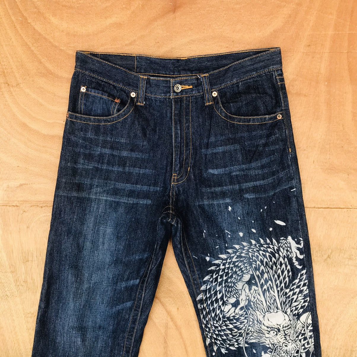 Japanese Brand Rare Sukajan big dragon painted japan motive denim waist 33 Size US 33 - 5 Thumbnail