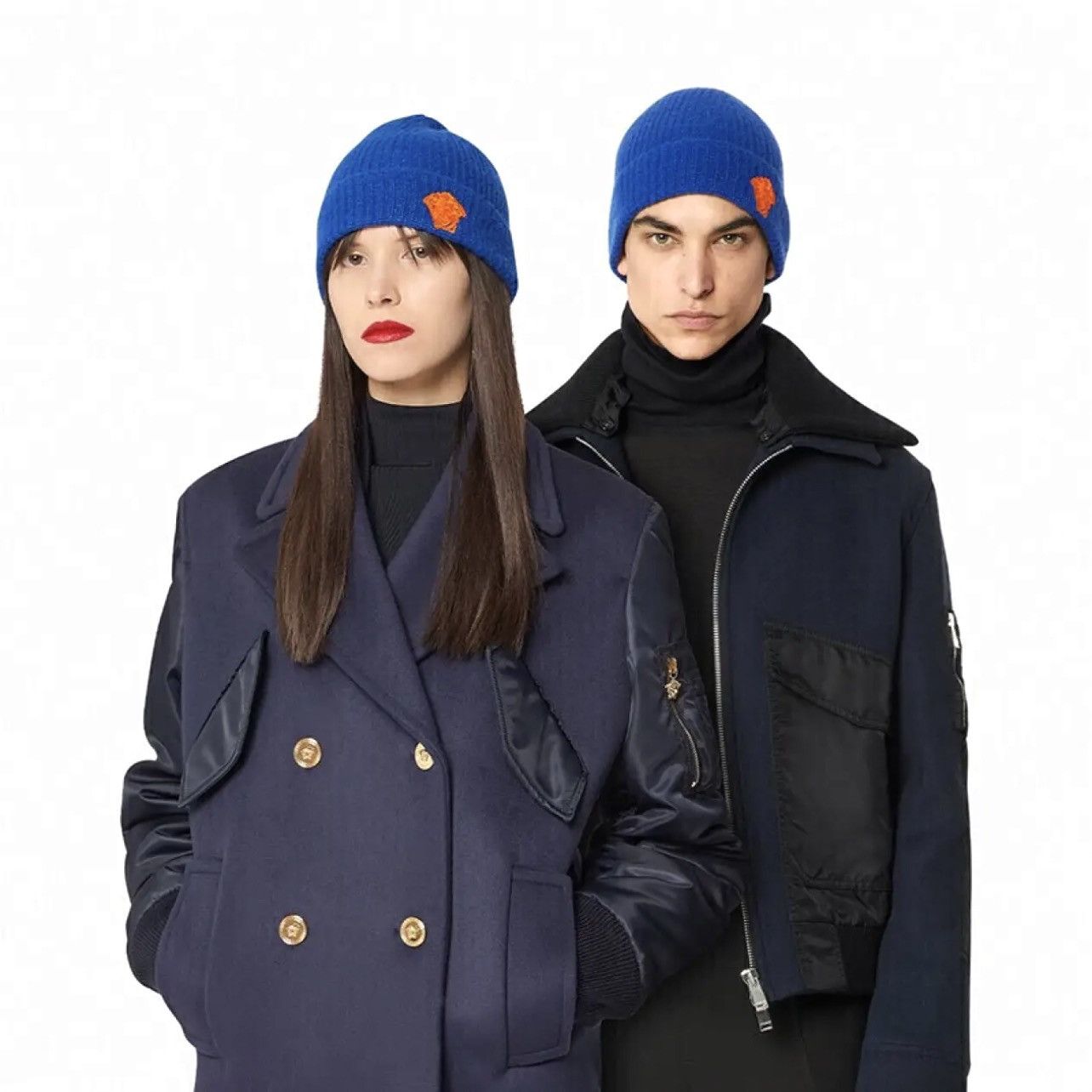 image of Versace Medusa Cashmere Hat + Scarf in Blue, Men's