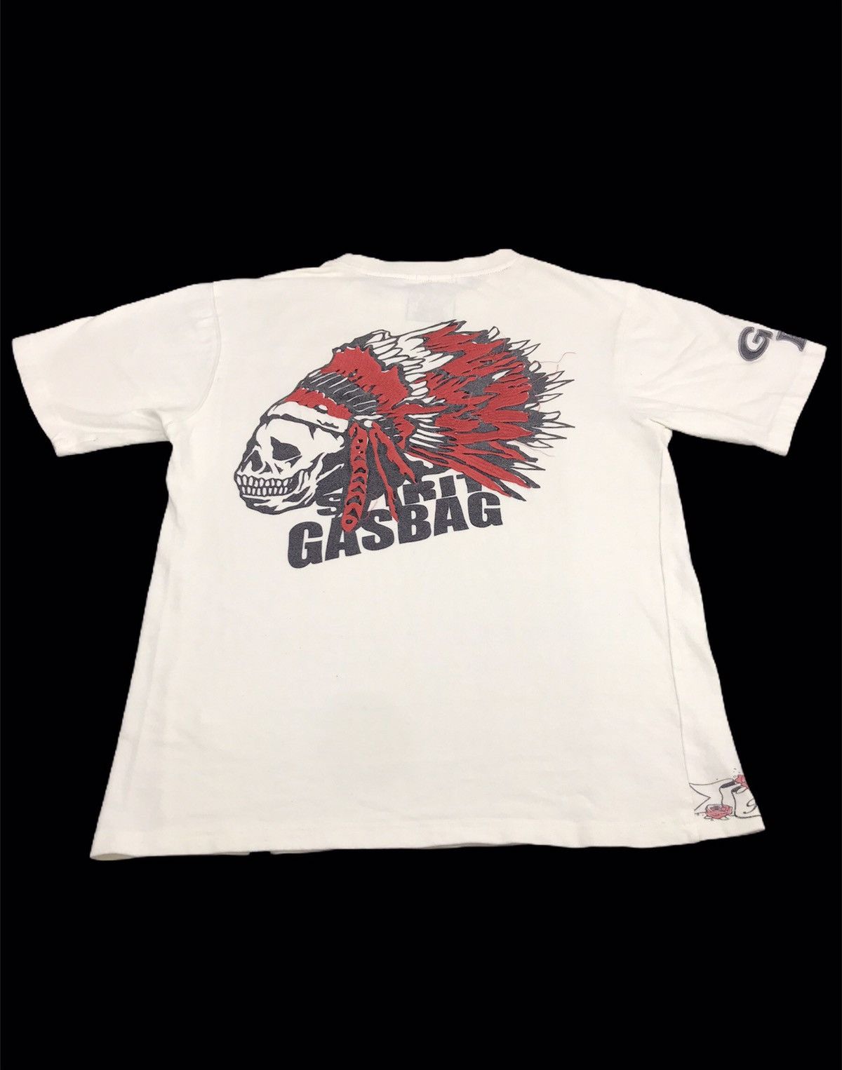 image of Vintage Gsb G.s.b.g Gasbag Skull Red Indian Embroidery Logo Art Tee in White, Men's (Size Medium)
