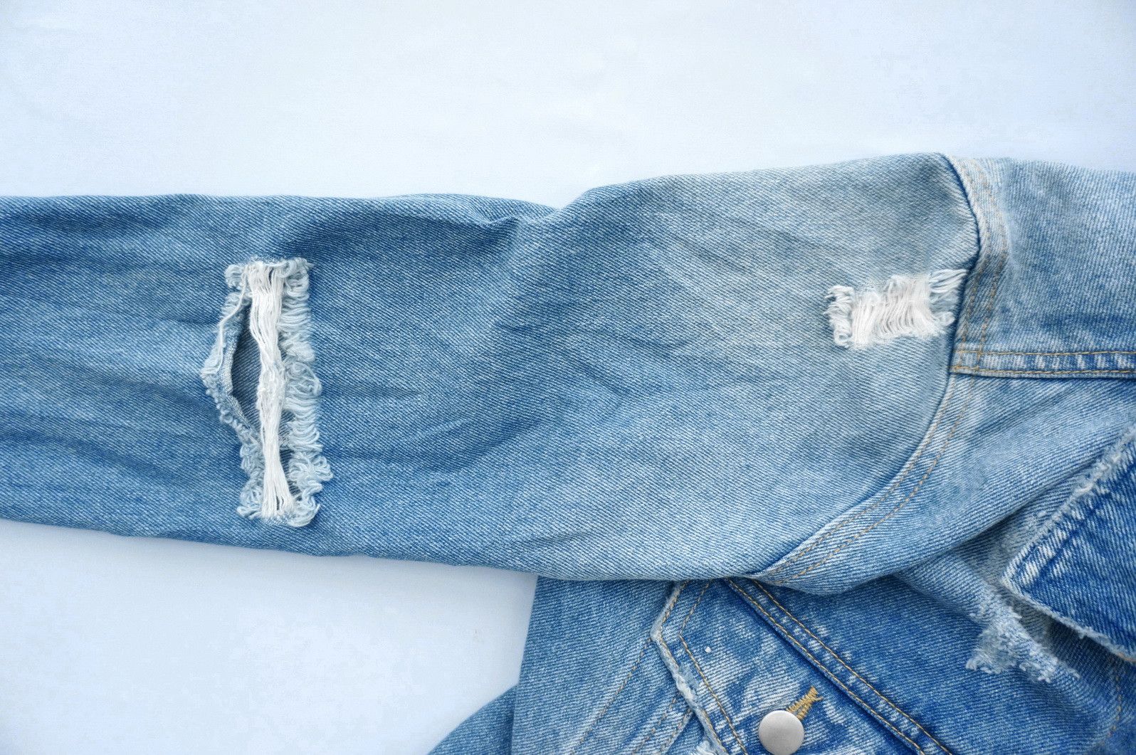Japanese Brand ENVYM Japan Distressed Ripped Womens Denim Jacket Size XS / US 0-2 / IT 36-38 - 11 Thumbnail