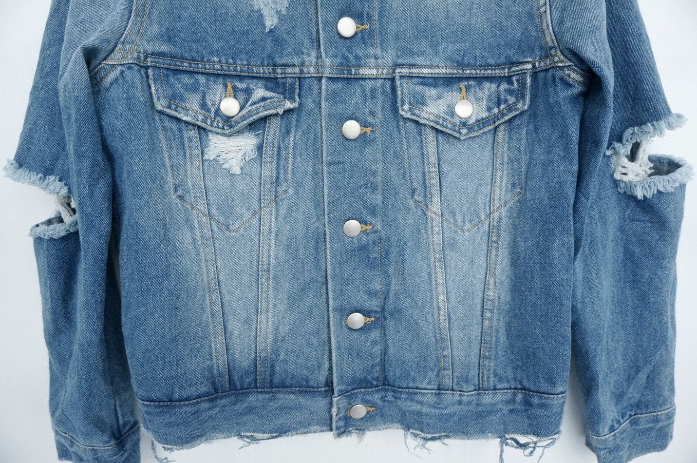 Japanese Brand ENVYM Japan Distressed Ripped Womens Denim Jacket Size XS / US 0-2 / IT 36-38 - 8 Thumbnail