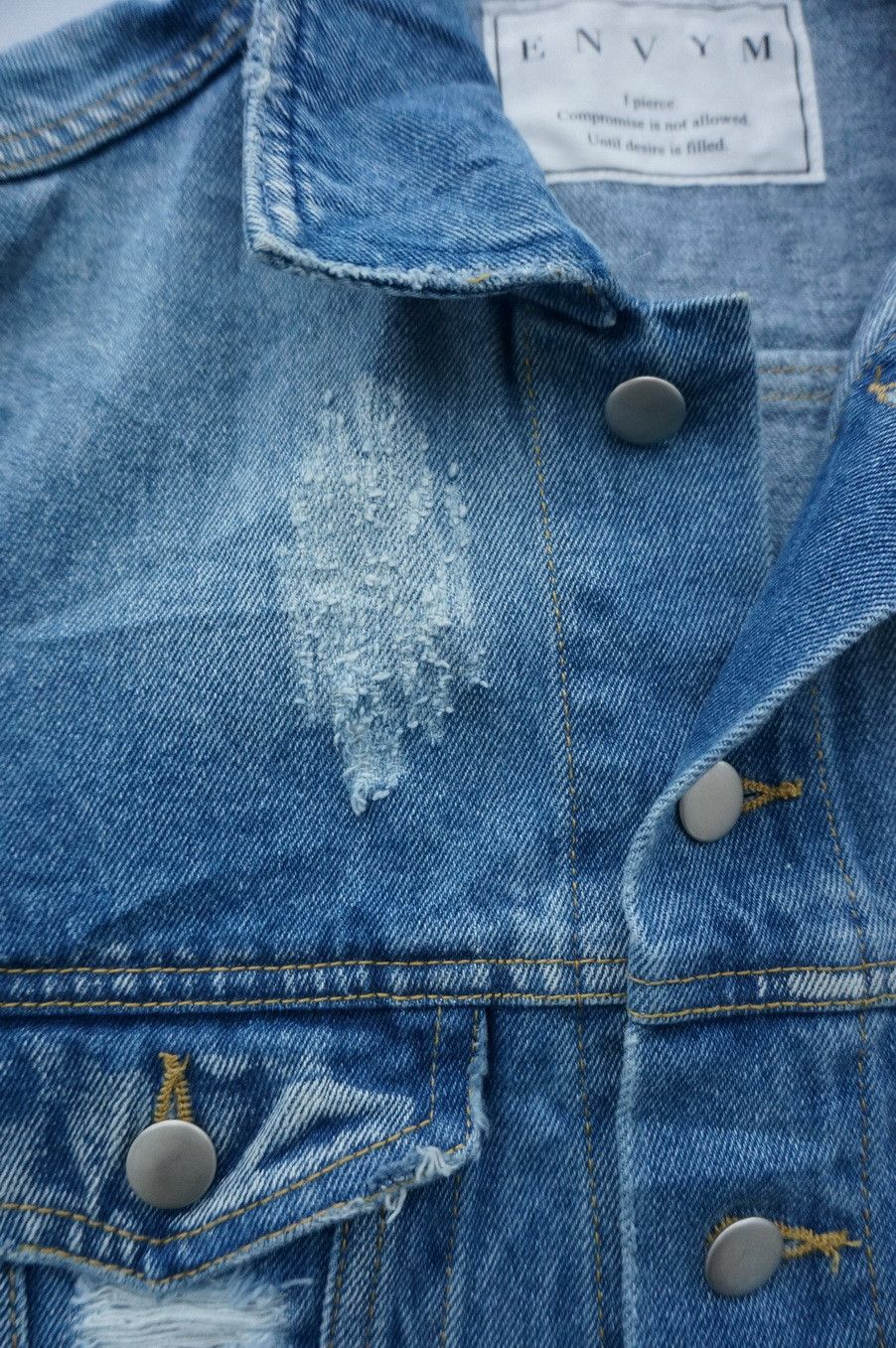 Japanese Brand ENVYM Japan Distressed Ripped Womens Denim Jacket Size XS / US 0-2 / IT 36-38 - 10 Thumbnail