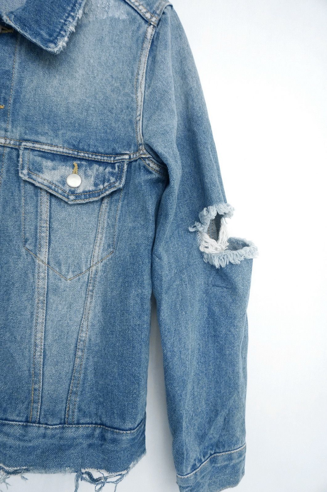Japanese Brand ENVYM Japan Distressed Ripped Womens Denim Jacket Size XS / US 0-2 / IT 36-38 - 6 Thumbnail
