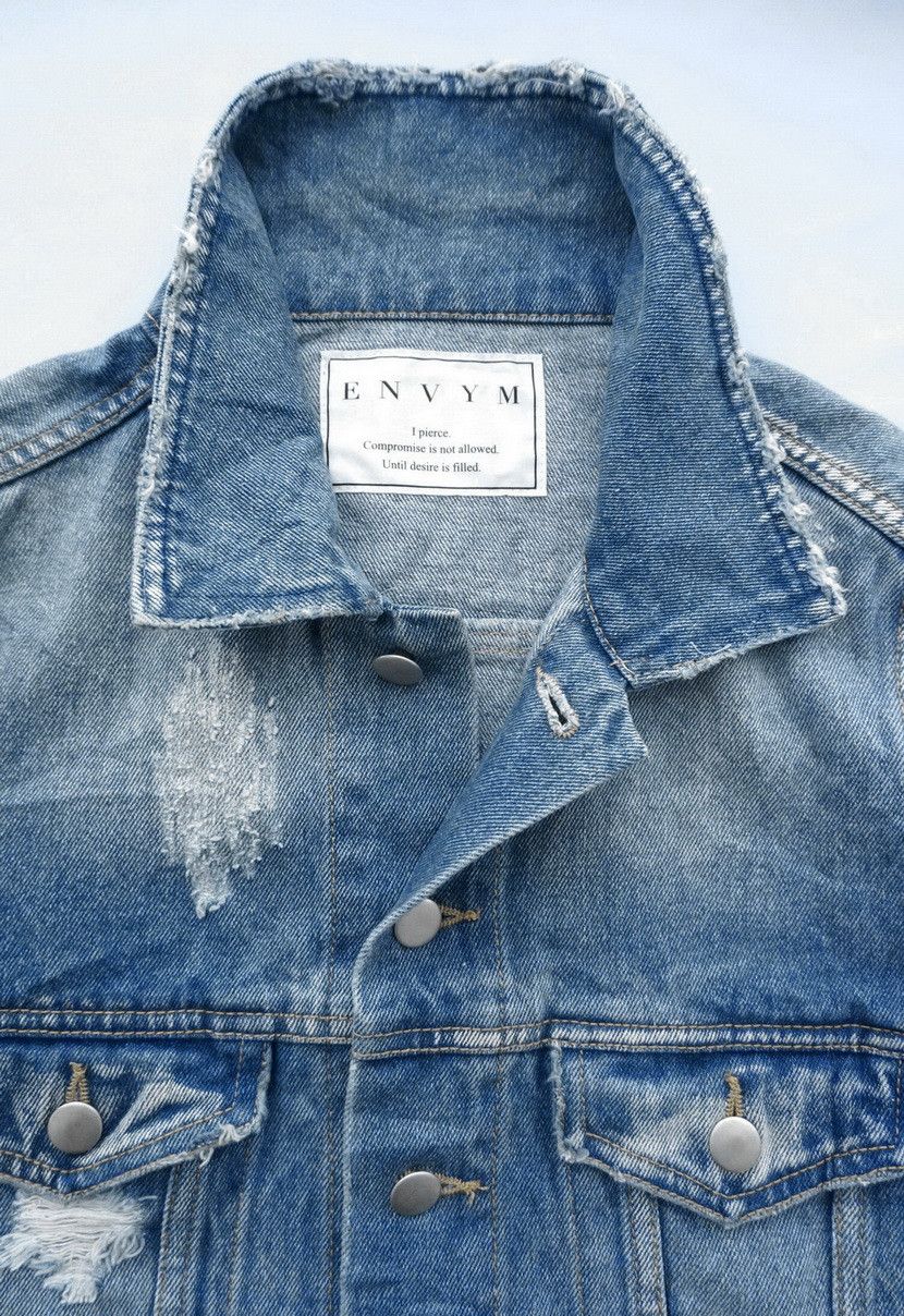 Japanese Brand ENVYM Japan Distressed Ripped Womens Denim Jacket Size XS / US 0-2 / IT 36-38 - 2 Thumbnail