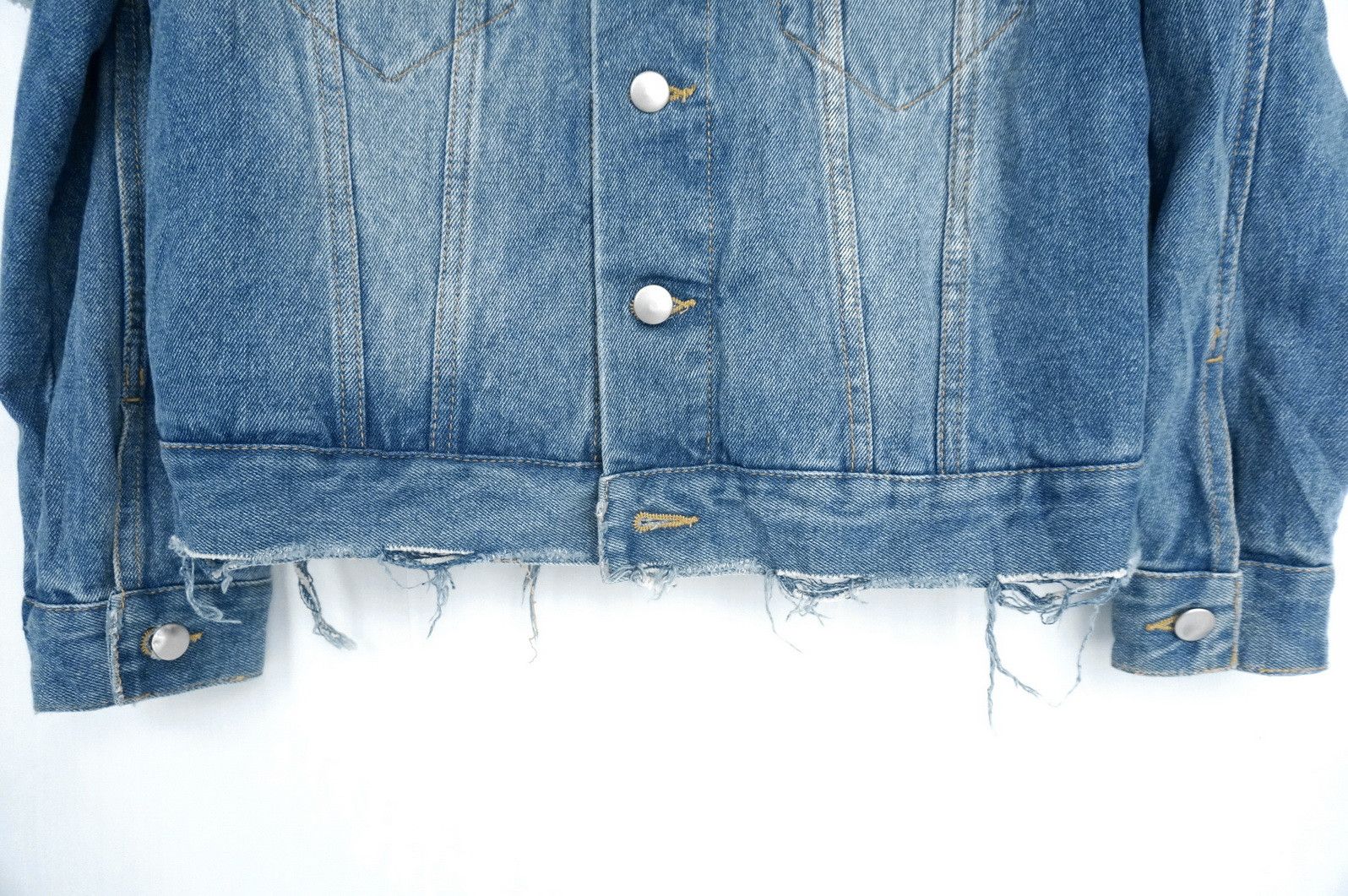 Japanese Brand ENVYM Japan Distressed Ripped Womens Denim Jacket Size XS / US 0-2 / IT 36-38 - 7 Thumbnail
