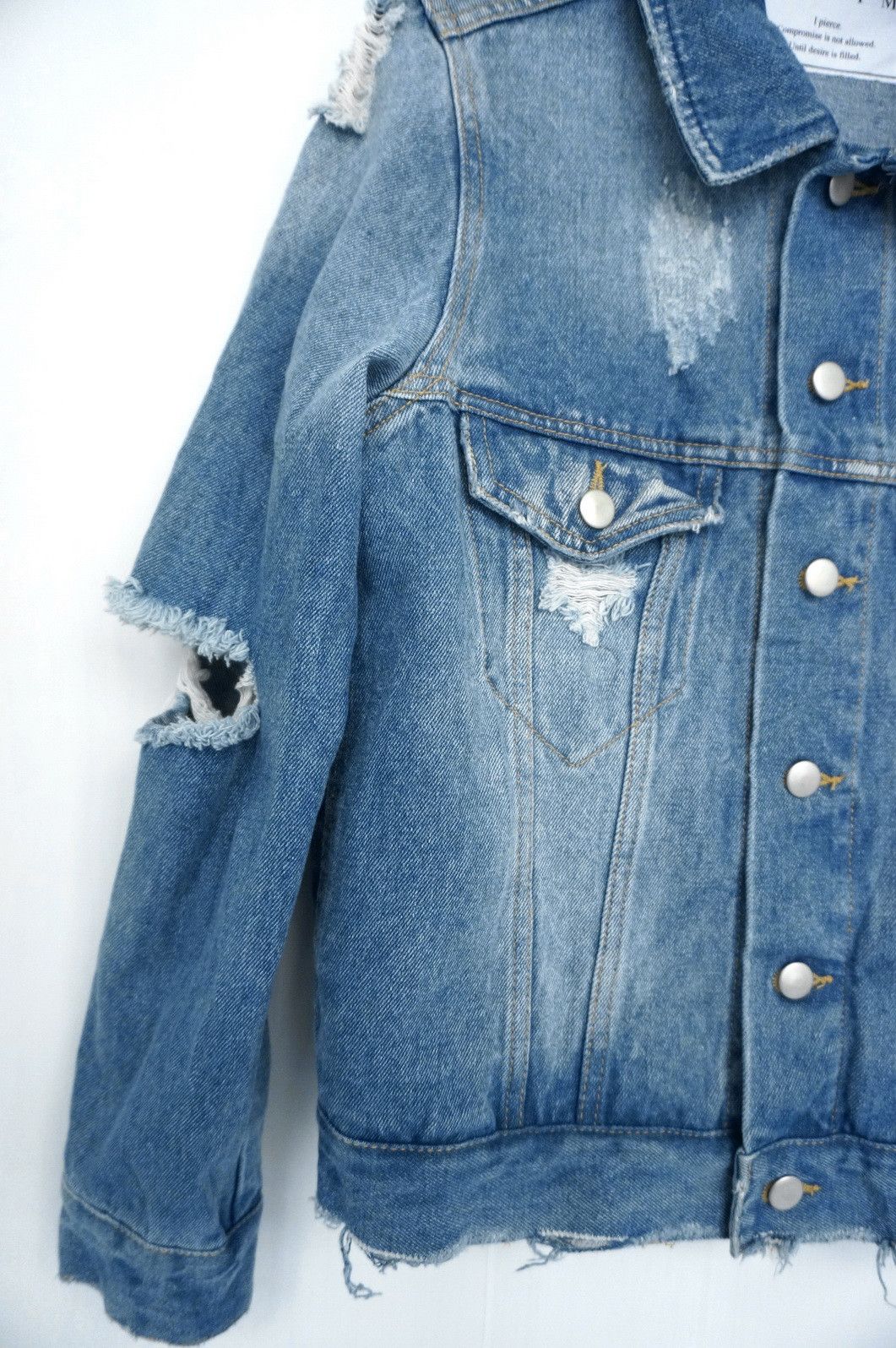 Japanese Brand ENVYM Japan Distressed Ripped Womens Denim Jacket Size XS / US 0-2 / IT 36-38 - 5 Thumbnail