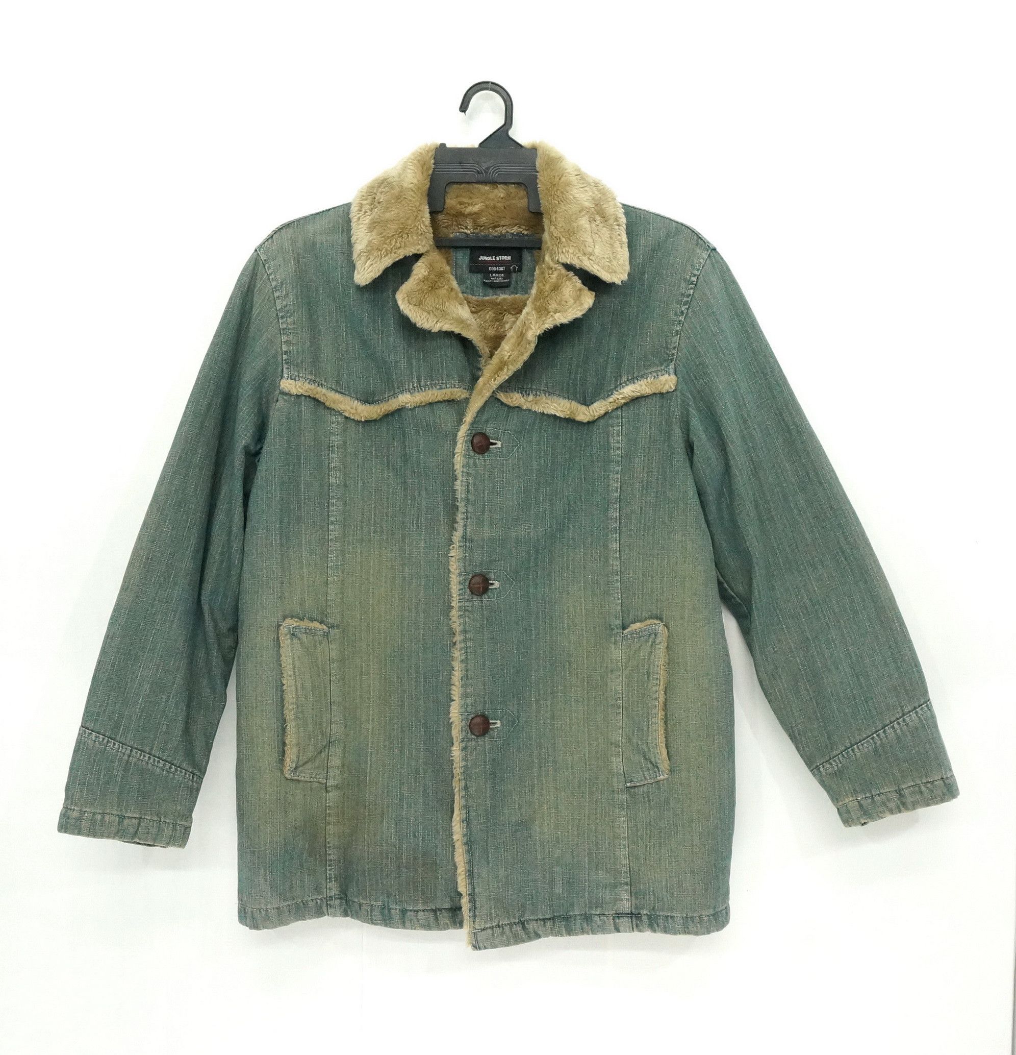 Japanese Brand Dope JUNGLE STORM Vintage Tint Faux Fur Denim Jacket Size US M / EU 48-50 / 2 - 2 Thumbnail