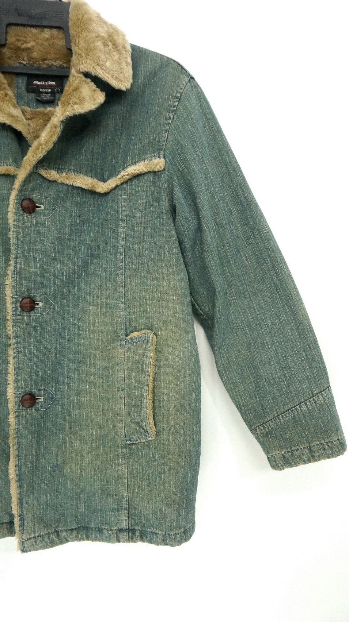 Japanese Brand Dope JUNGLE STORM Vintage Tint Faux Fur Denim Jacket Size US M / EU 48-50 / 2 - 7 Thumbnail