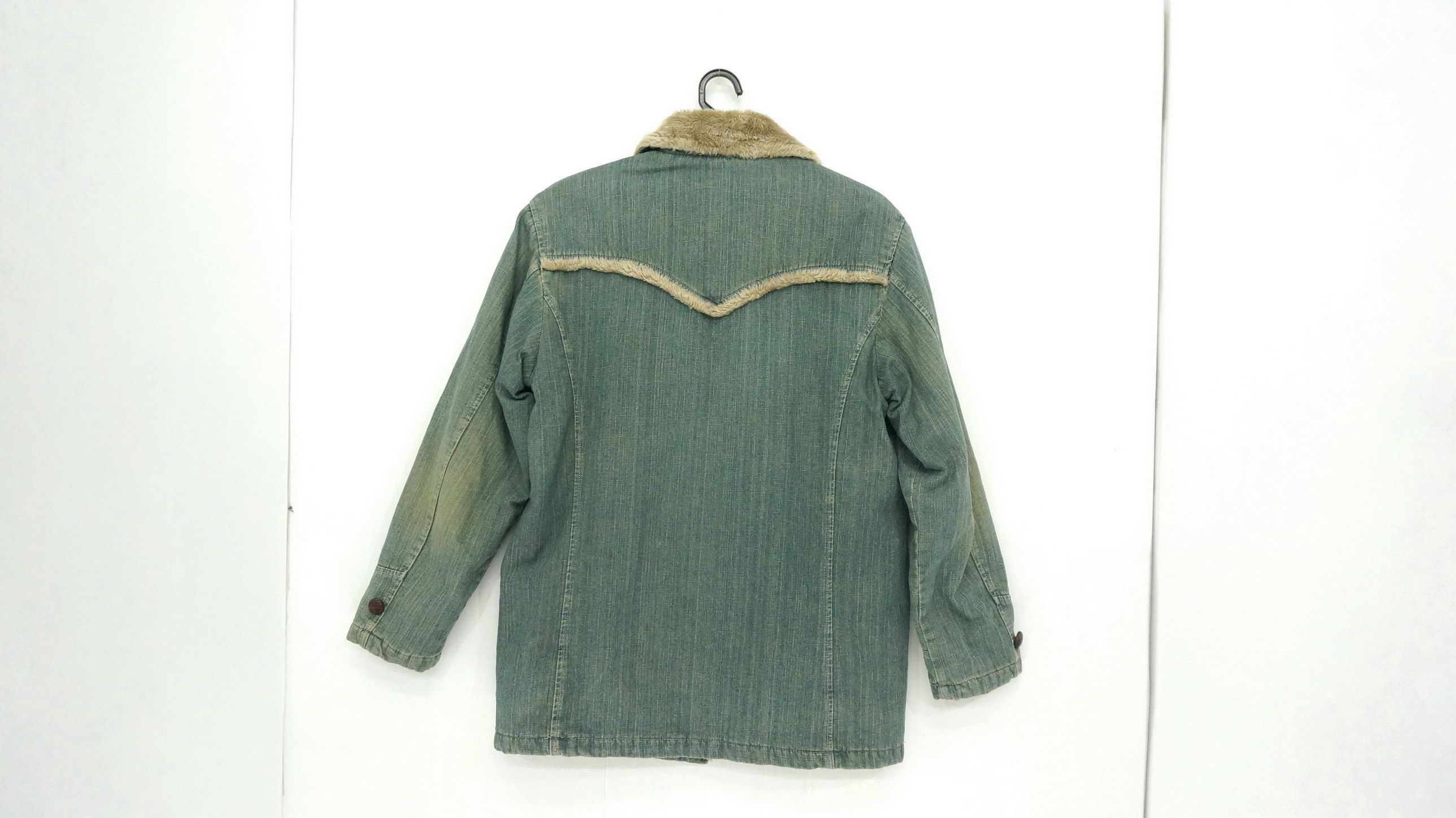 Japanese Brand Dope JUNGLE STORM Vintage Tint Faux Fur Denim Jacket Size US M / EU 48-50 / 2 - 3 Thumbnail