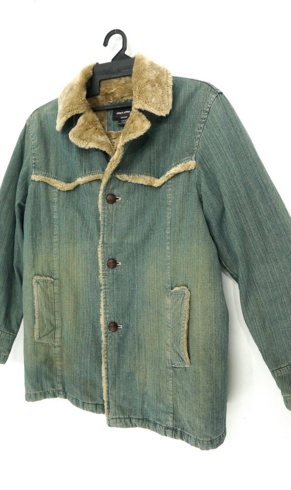 image of Dope Jungle Storm Vintage Tint Faux Fur Denim Jacket in Vintage Blue Denim Brown Tint (Size Medium)