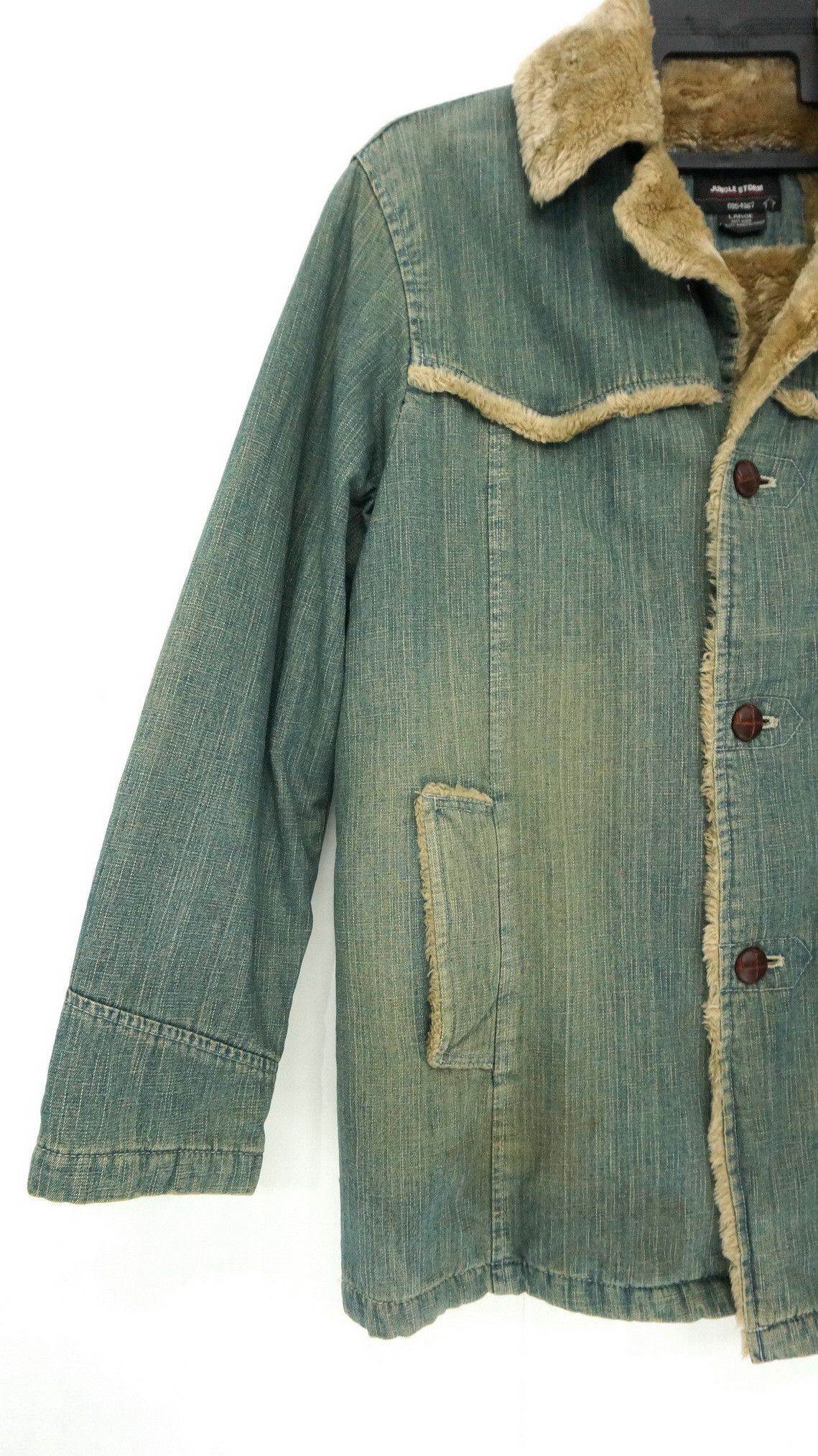 Japanese Brand Dope JUNGLE STORM Vintage Tint Faux Fur Denim Jacket Size US M / EU 48-50 / 2 - 6 Thumbnail