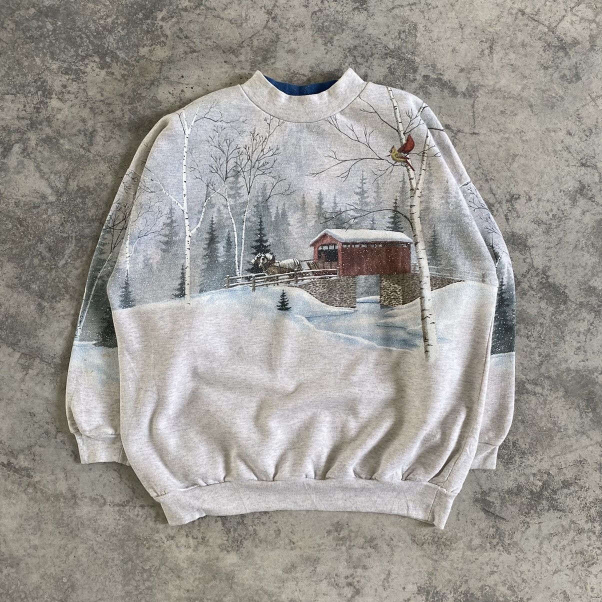 Vintage Vintage Snowy Mountain Over Print Crewneck Sweatshirt Size US L / EU 52-54 / 3 - 1 Thumbnail