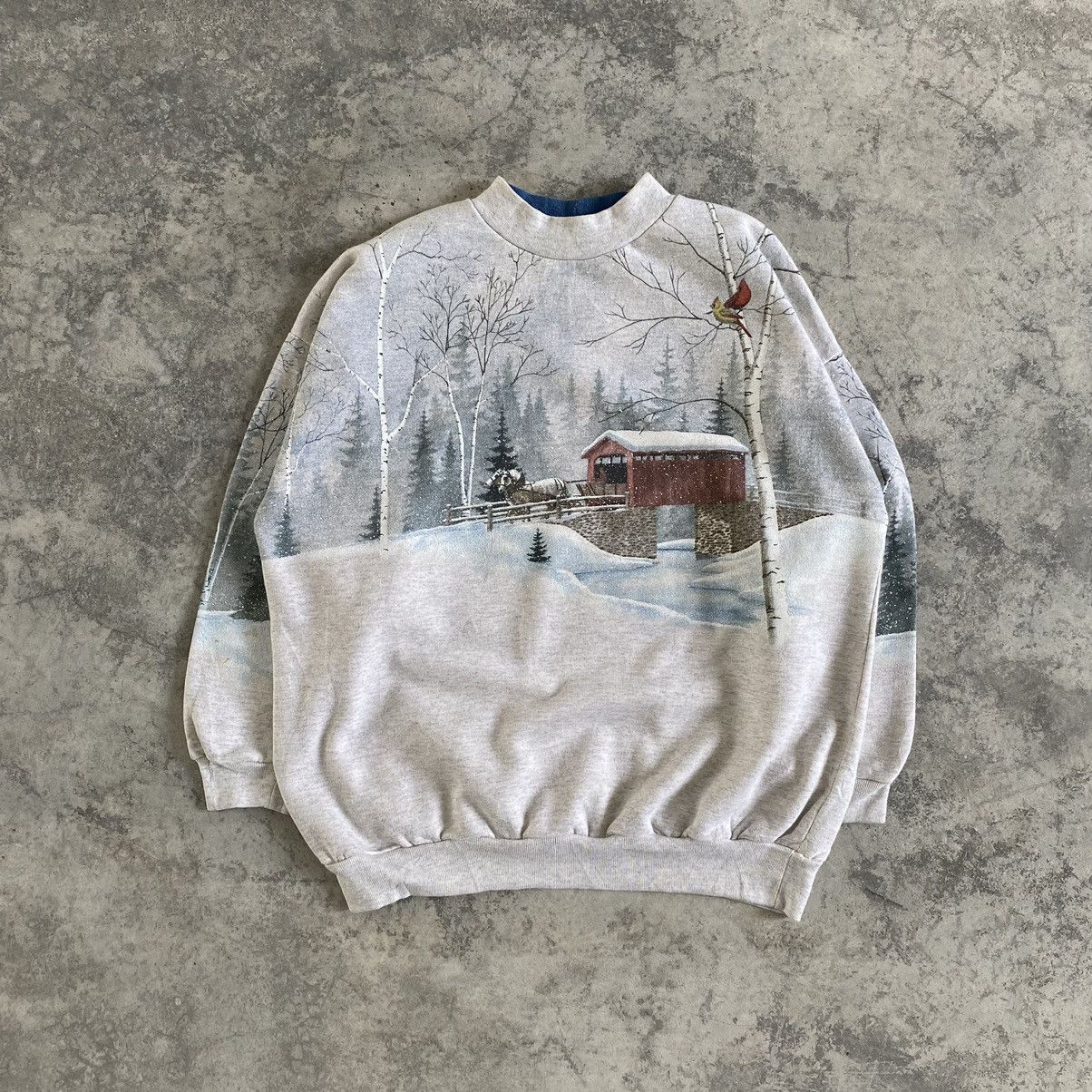 Vintage Vintage Snowy Mountain Over Print Crewneck Sweatshirt Size US L / EU 52-54 / 3 - 2 Thumbnail