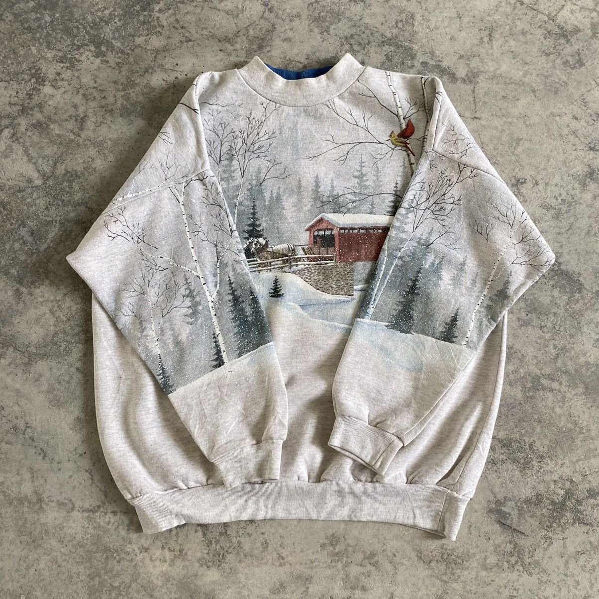 Vintage Vintage Snowy Mountain Over Print Crewneck Sweatshirt Size US L / EU 52-54 / 3 - 6 Thumbnail