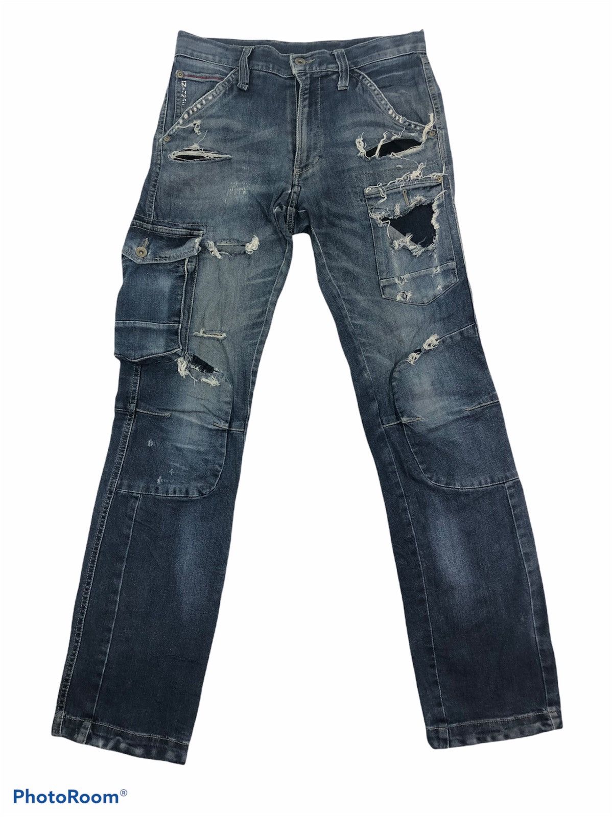 Japanese Brand Japanese IZ 7250 Distressed Denim Utility Multipocket Cargo Size US 30 / EU 46 - 1 Thumbnail