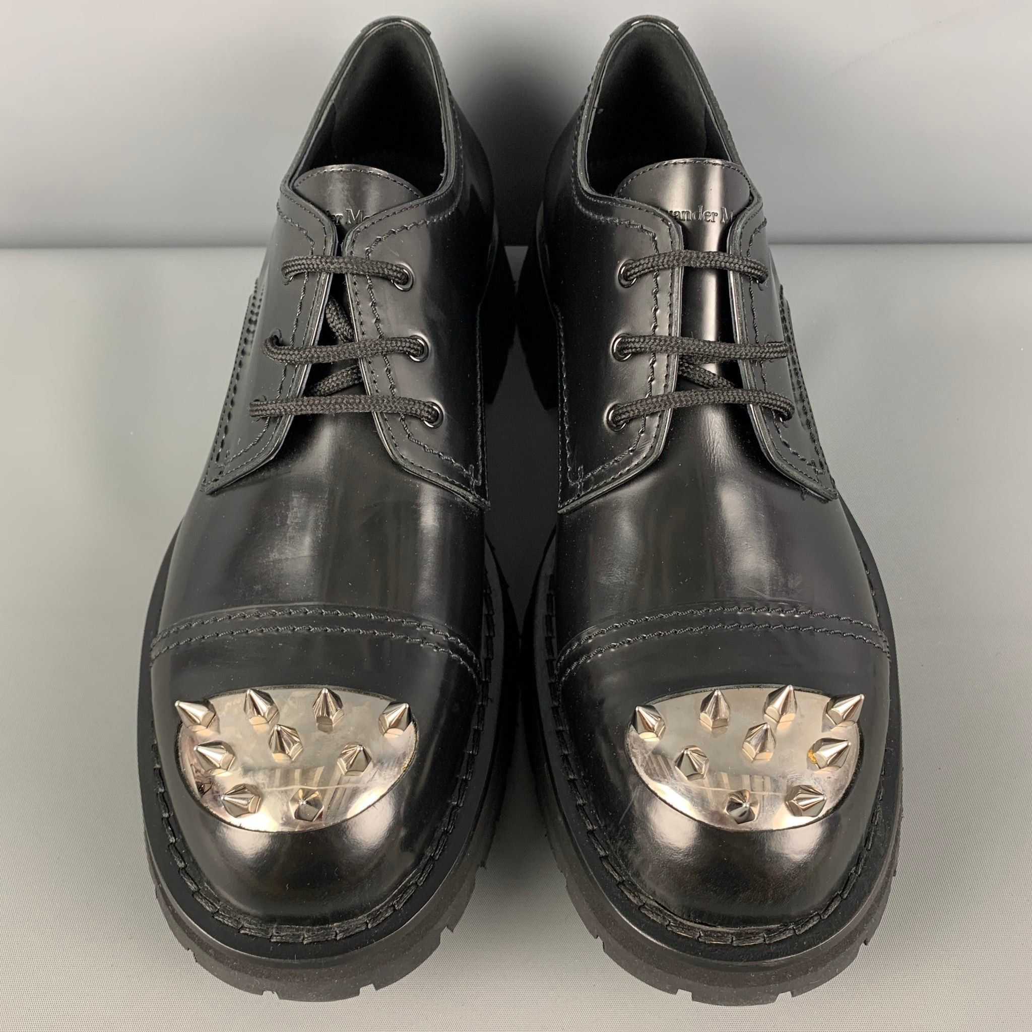 image of Alexander Mcqueen Black Silver Spikes Leather Lace Up Shoes, Men's (Size 12)