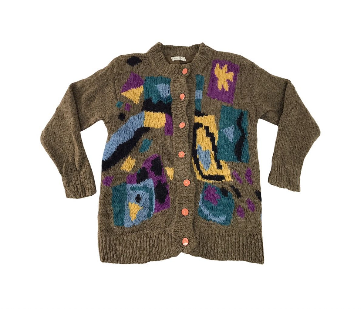 image of Art x Coloured Cable Knit Sweater And You Hype Knitwear Abstract Design Cardigan Jacket in Brown (S