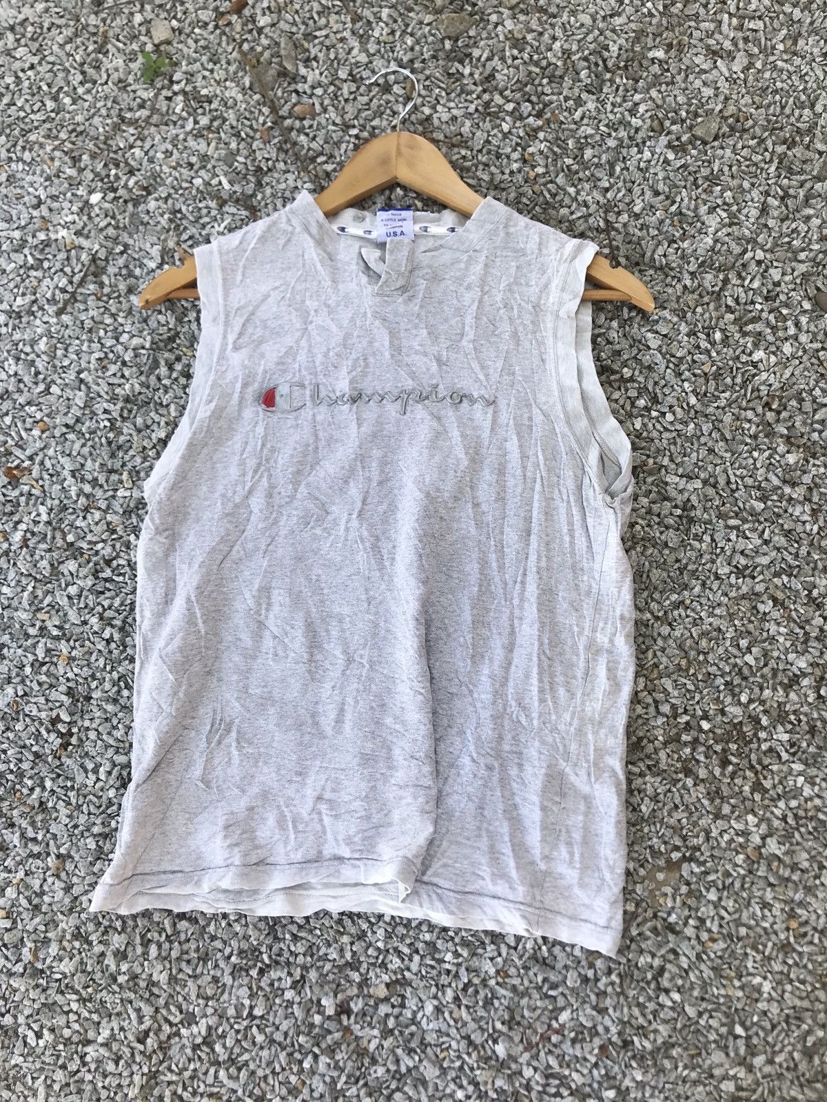 Champion × Vintage Vintage Thrashed Faded Champion Spellout Sleveless Tshirt Size US M / EU 48-50 / 2 - 1 Thumbnail
