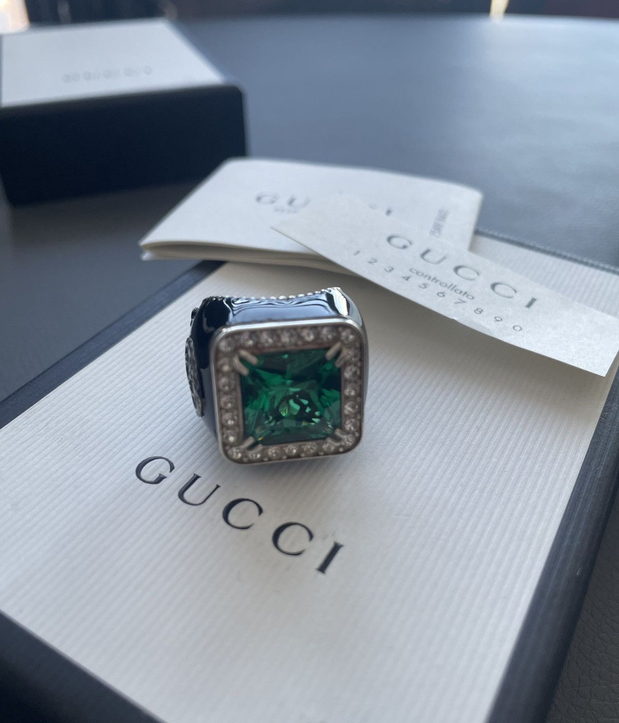 Gucci RARE Super Runway Limited Edition Emerald Diamond Stone Ring Grailed